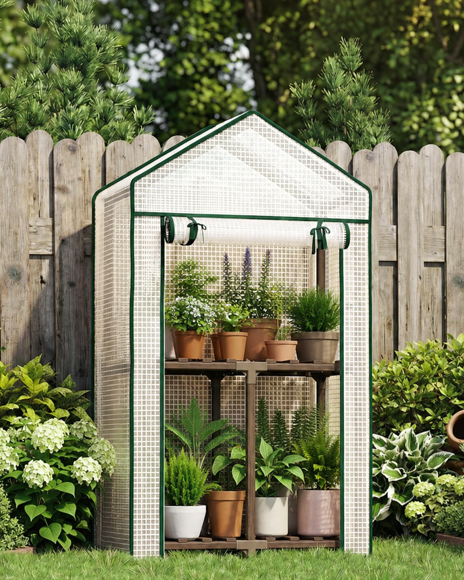 GENTINGBRO Mini Greenhouse 2-Tier Plant Stand with PVC Tent Ventilation Window for Seed Starting