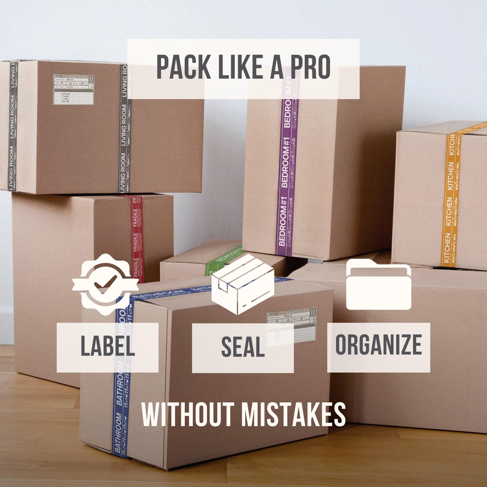 ayurvana Packing Tape and Moving Kit, 6 Extra Wide 100m x 54mm Strong Brown Tape Rolls with 50 Box Labels - Image 3