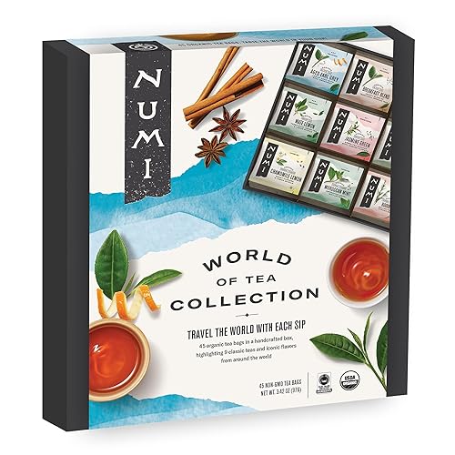 Vista 28 de Numi Juego de regalo de té orgánico con hojas bailarinas, 5 flores de té con tetera de vidrio de 16 onzas (el embalaje puede variar)