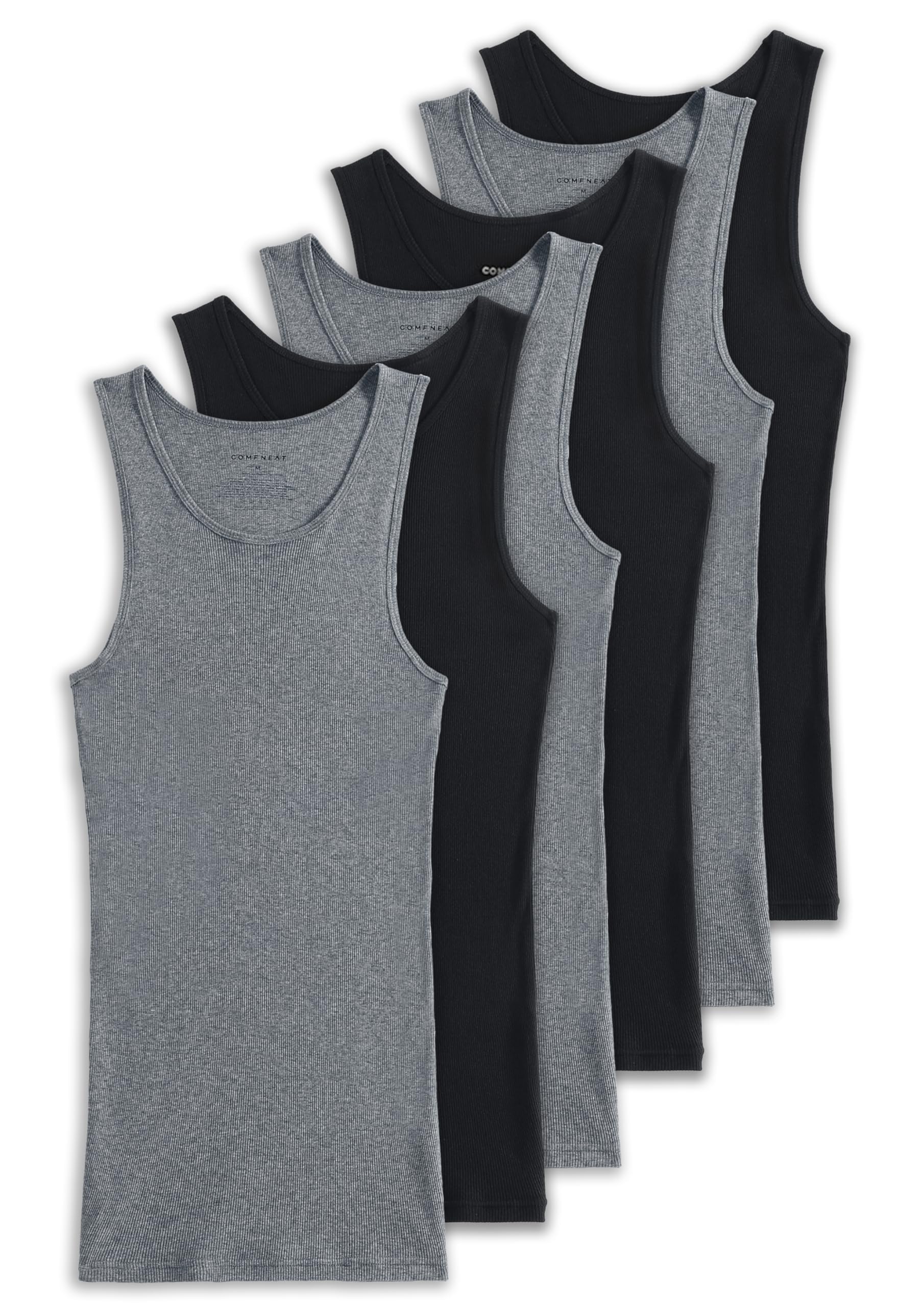 Comfneat Men's 6-Pack Ribbed Tank Tops Cotton Undershirts