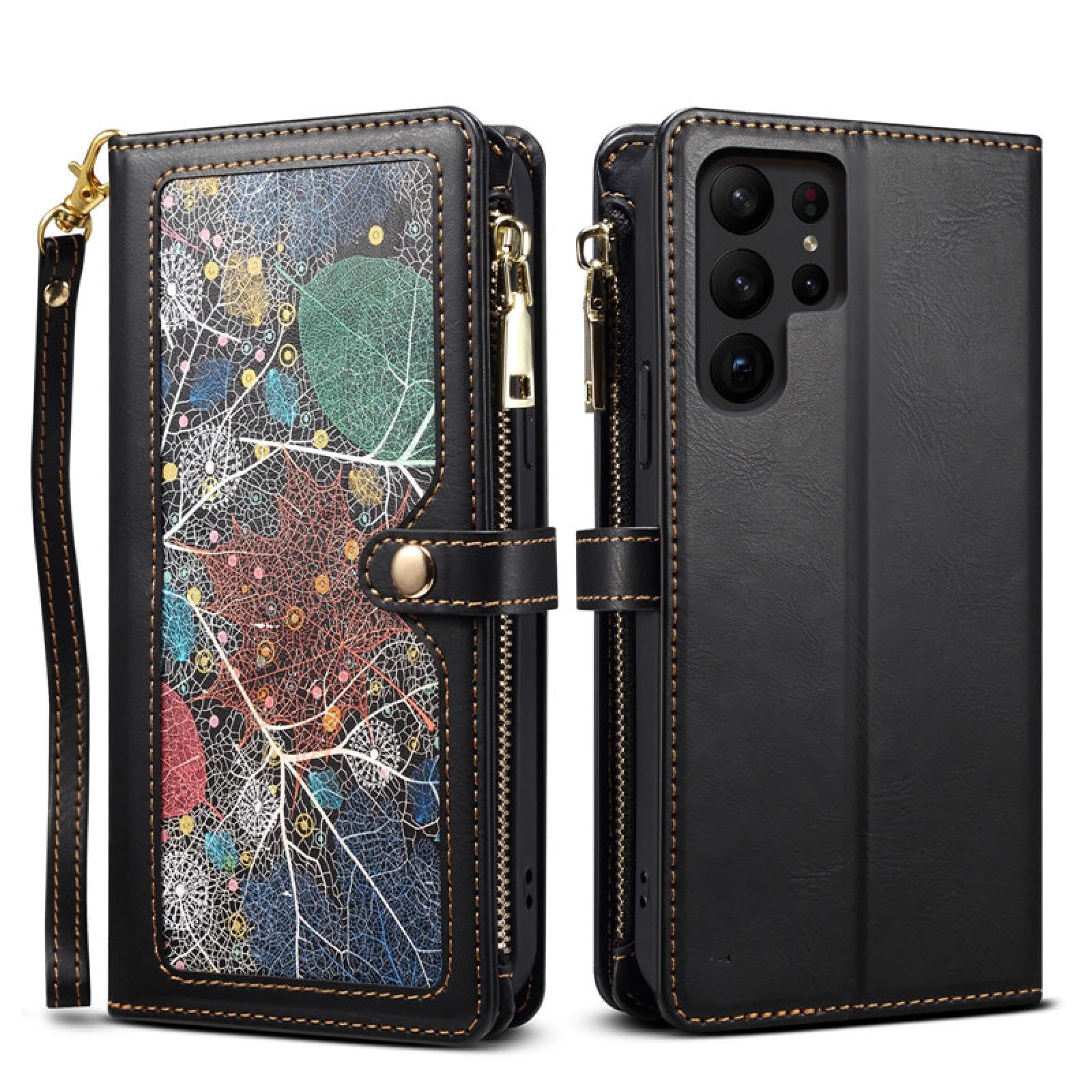 Do Samsung Note20 Ultra Smycz Skórzany Portfel Zapinany Na Zamek Etui na Karty Telefony Flip Stand Cover (Do Samsung Note20 Ultra/czarny)