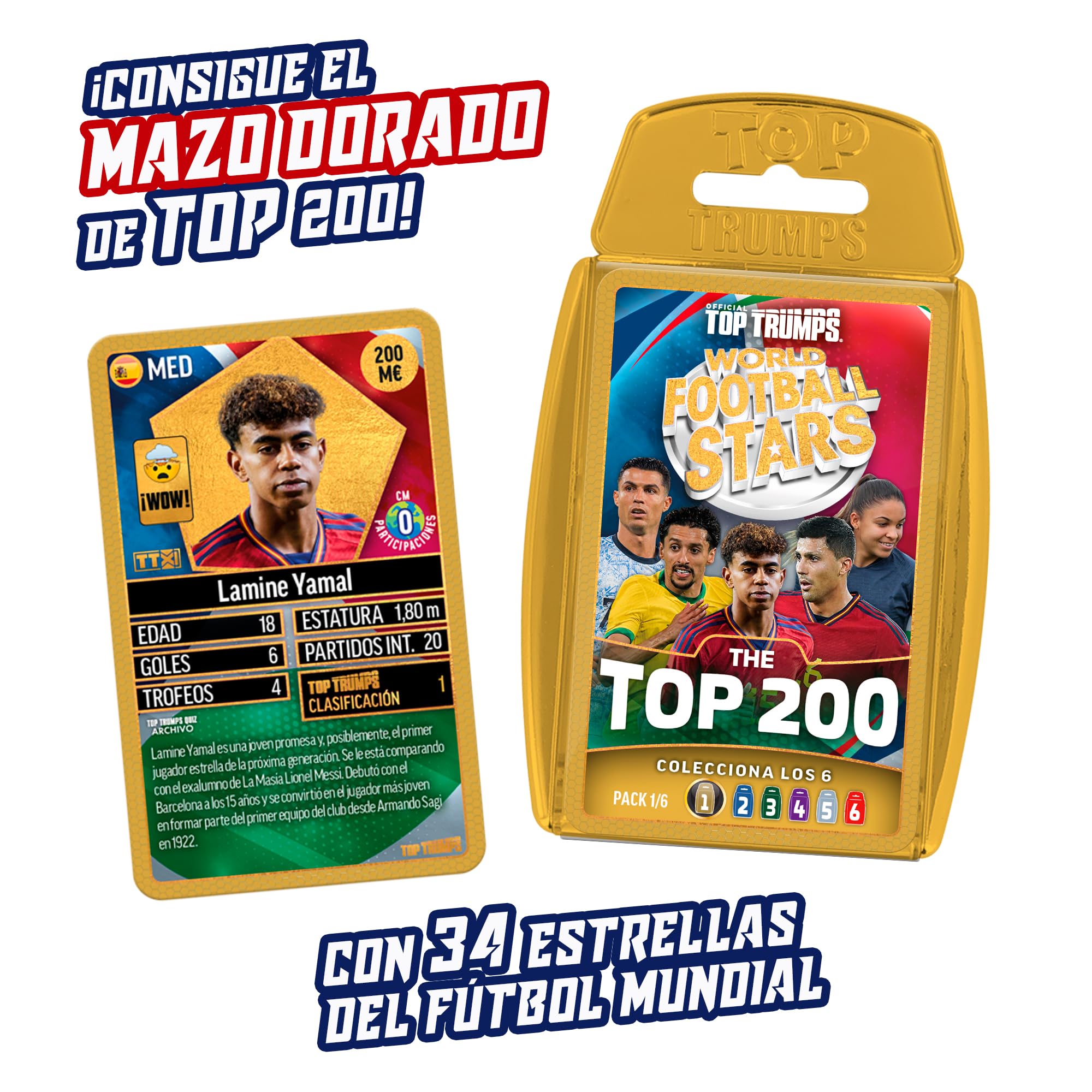 Bizak Futbol Mundial Top 200 Starter Kit con 34 Trading Cards, 18 Leyendas y Campo de Juego