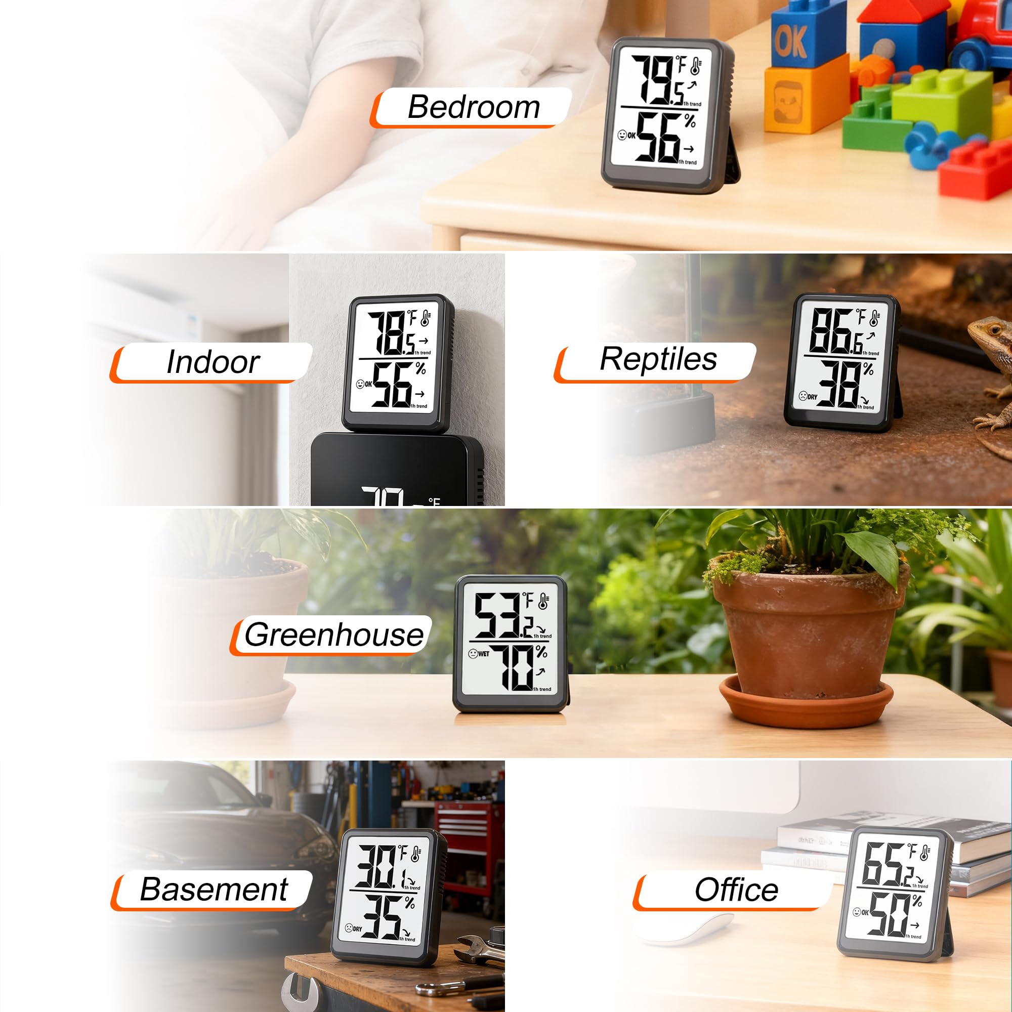 Paquete de 2 termómetros de habitación higrómetro de interior para el hogar, medidor de humedad de temperatura, medidor de humedad, sensor digital de monitor de temperatura ambiente para bebé