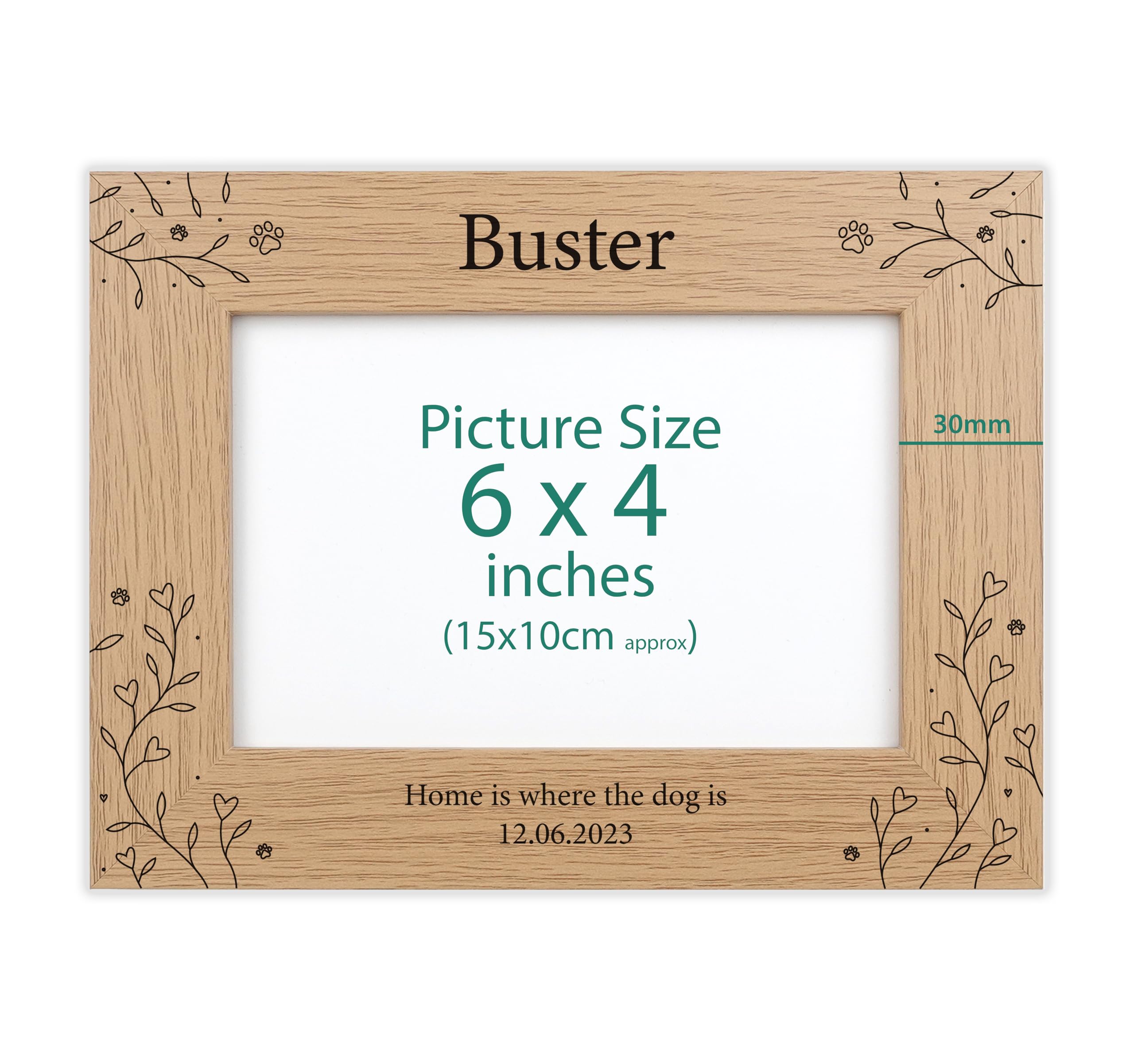 Personalised Engraved frame (Dog, Oak Effect, 6x4 Inches (Landscape))