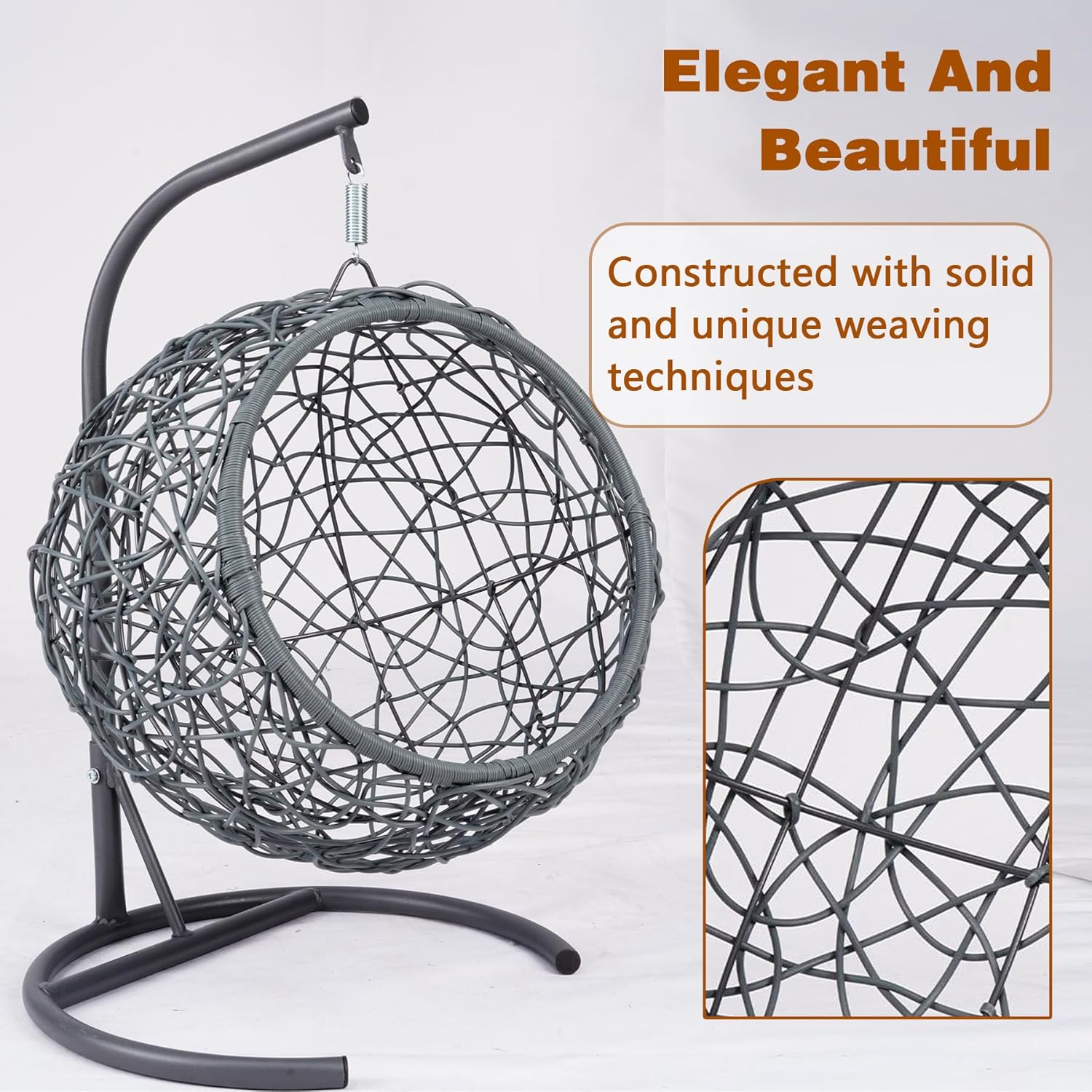 Cat Egg Chair with Stand & Cushion, Cat Swing Bed with Rattan Wicker Appearance, Hanging Chair for Indoor Cats Pet Kitten Puppy Small Dogs (Grey, 17.70 Inch)