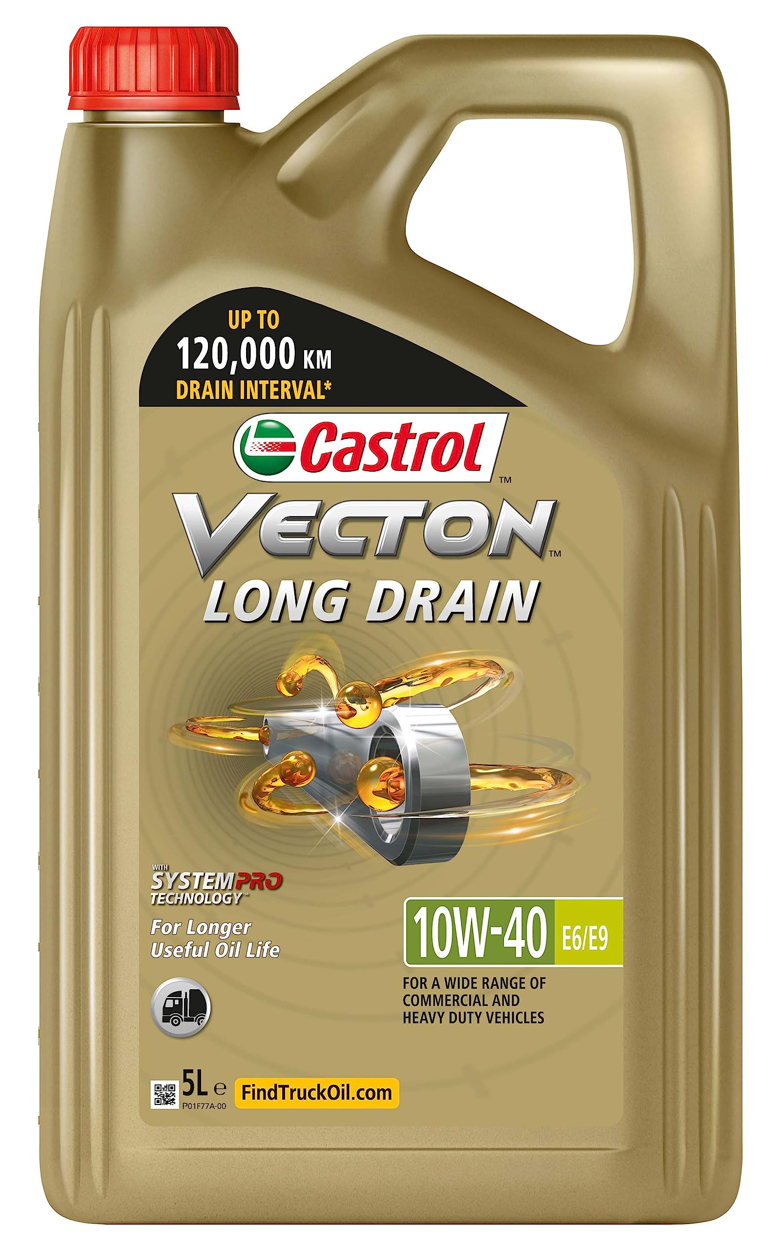 CASTROL Huile moteur Vecton 10W-40 Huile entièrement synthétique Huile ACEA E11 API CJ-4 Long Drain E6/E9 5 L