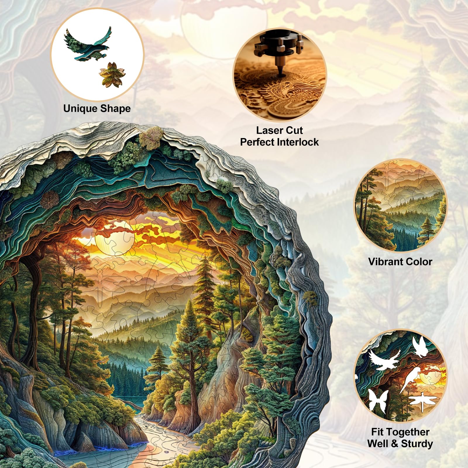 KAAYEE 3D Vision Wooden Jigsaw Puzzle - 200 Piece Jurassic Cave Puzzle For Adults & Families