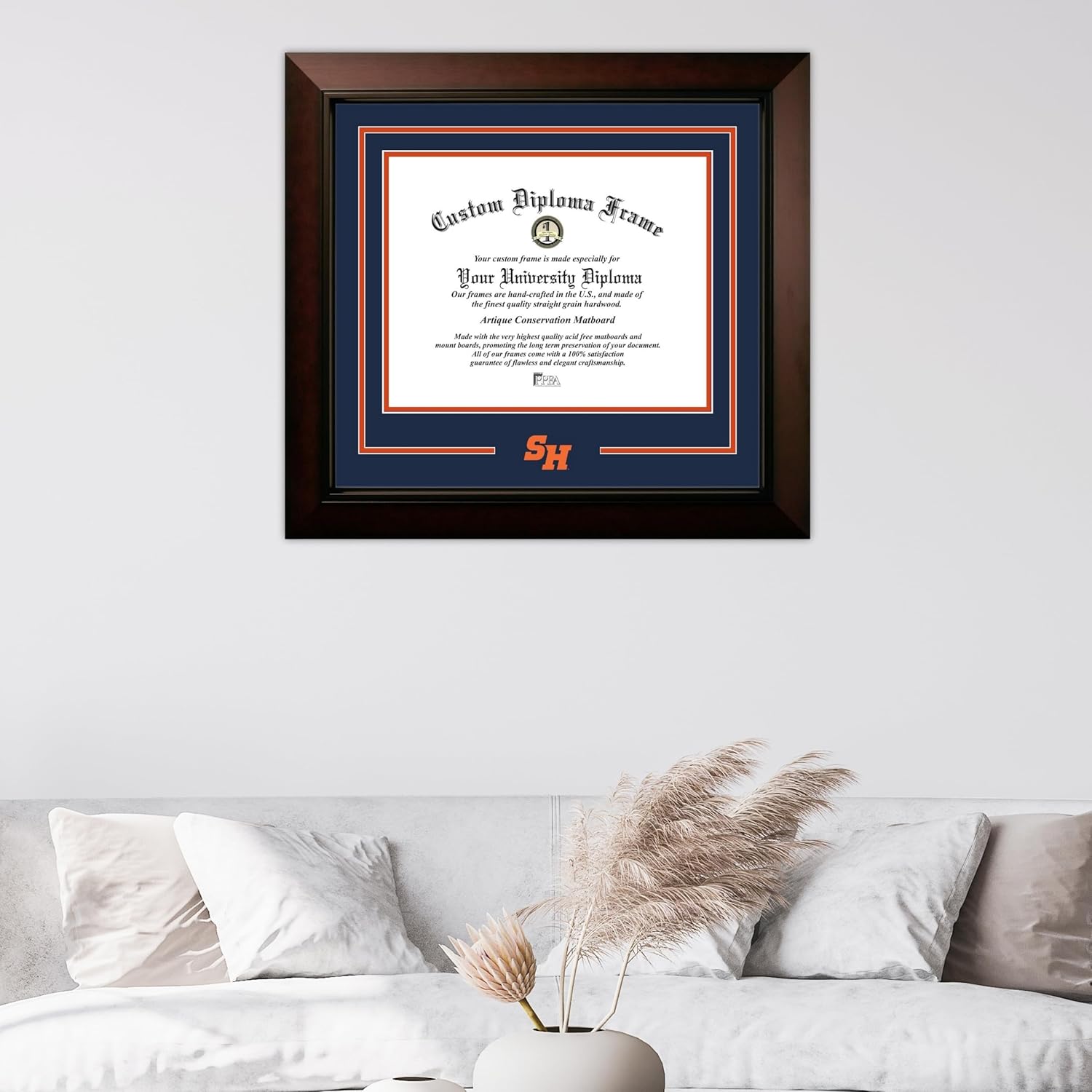 Campus Images Sam Houston State University Diploma Frame - 11 x 14 Legacy Black Cherry - Printed Logo - Navy & Orange Mats