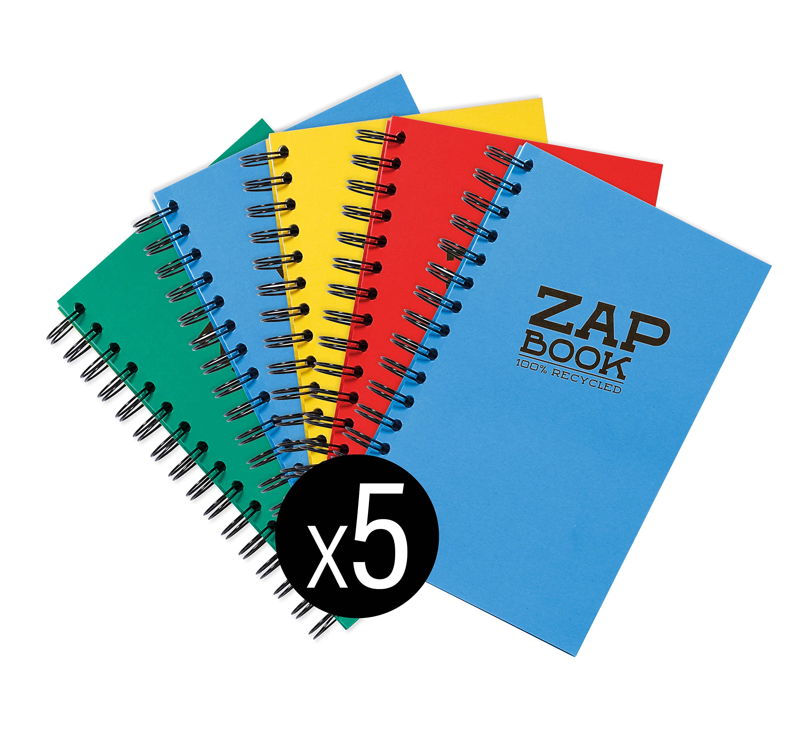 Clairefontaine 8355C Lot 5 carnets spiralés Zap Book 160 Feuilles A5 80g