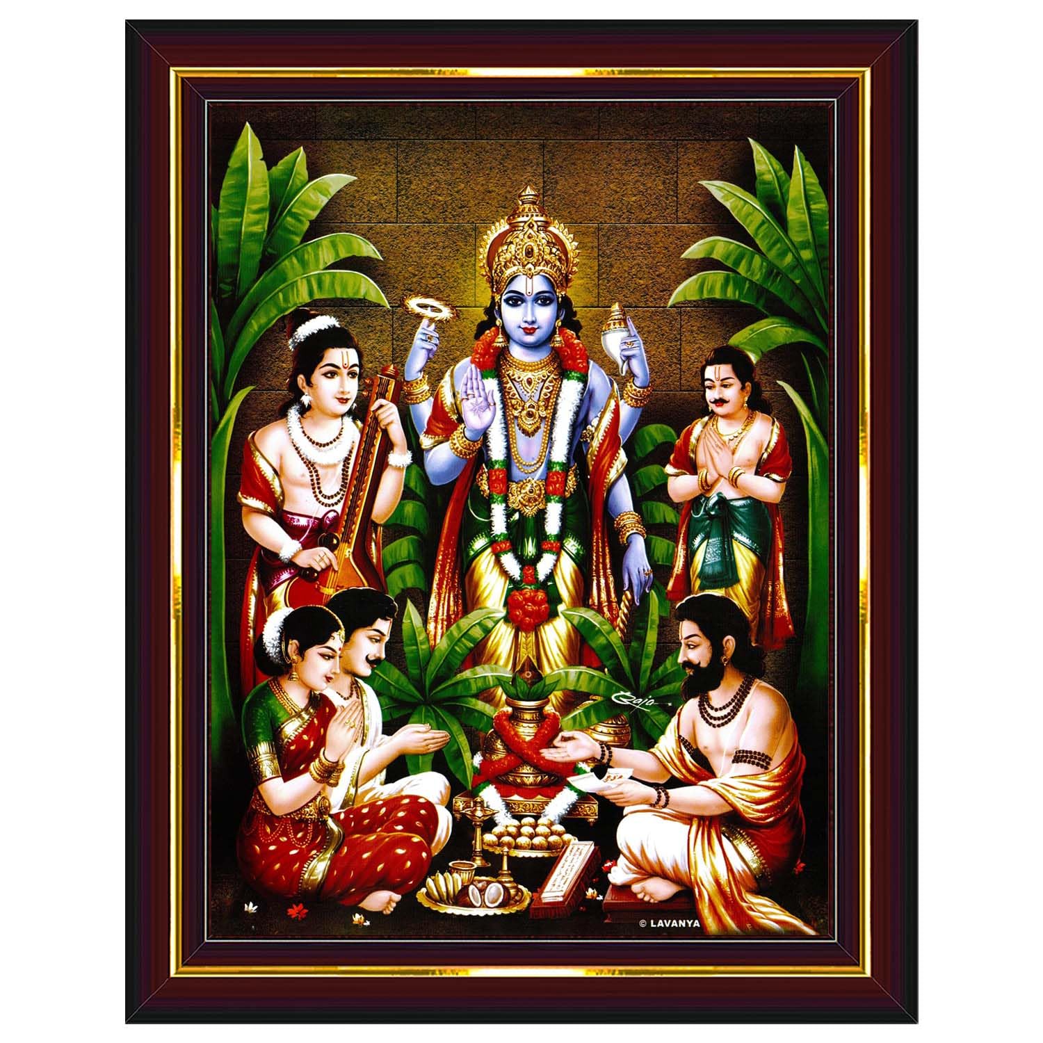 Lord Satyanarayana Swamy Bhagwan Satyanarayan Wall Painting Framed Home Decor (Wood,Matte,Brown,Big Size,10 x 12 Inch) B619M-image-43