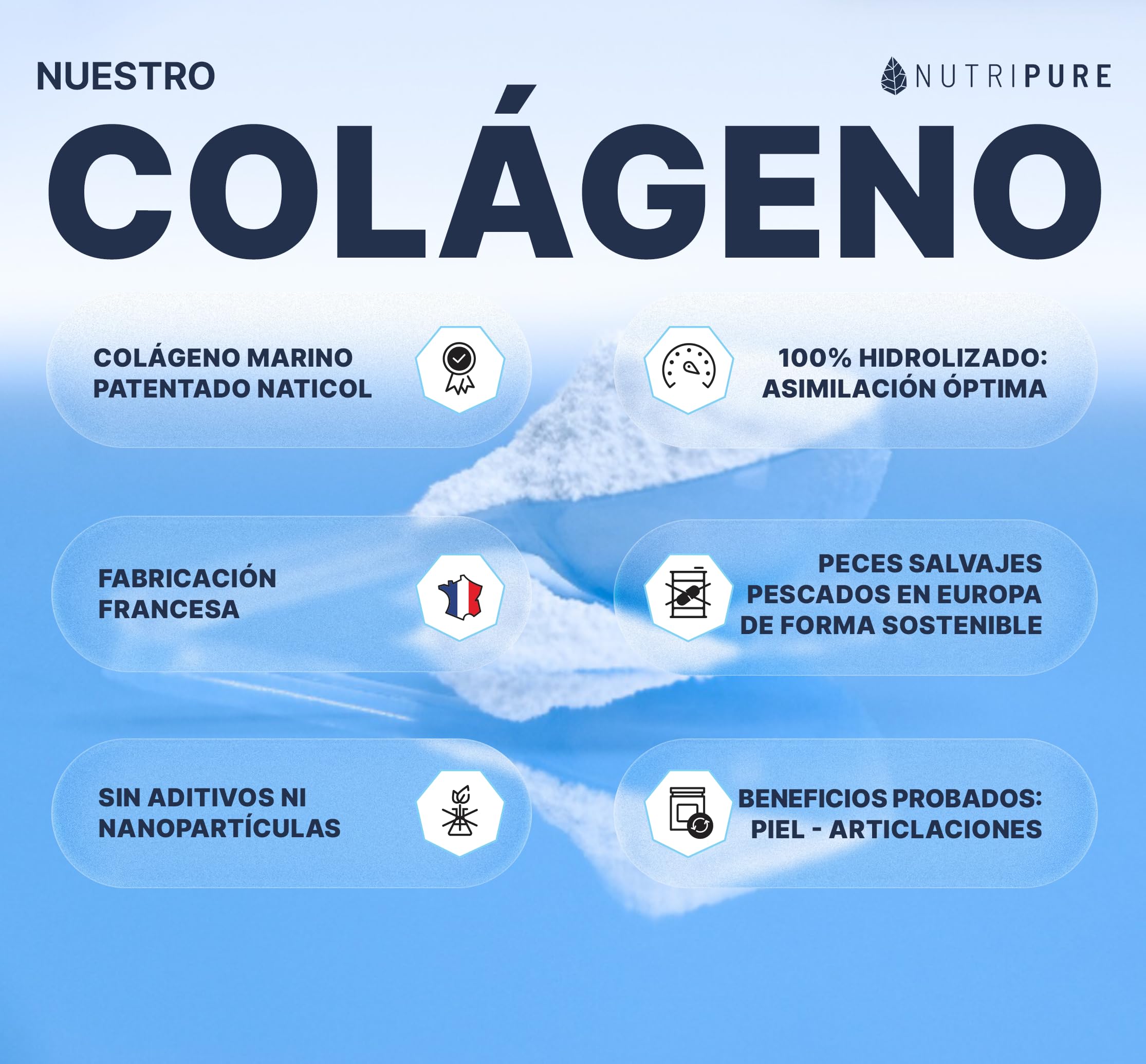 Nutripure | Colágeno Marino Salvaje en Polvo | Suplemento Alimenticio Articulaciones, Cuidado del Cabello & Uñas, Piel | Colágeno Marino Hidrolizado | Bote 1,2KG | 4 meses | Neutro | Made in France