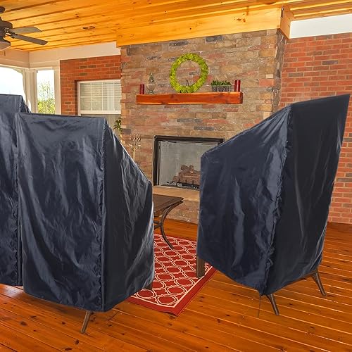 Miniatura 6 de Woanger 8 fundas negras para sillas de patio al aire libre, tela Oxford 210D, impermeable, apilable, respaldo alto, protección para muebles de