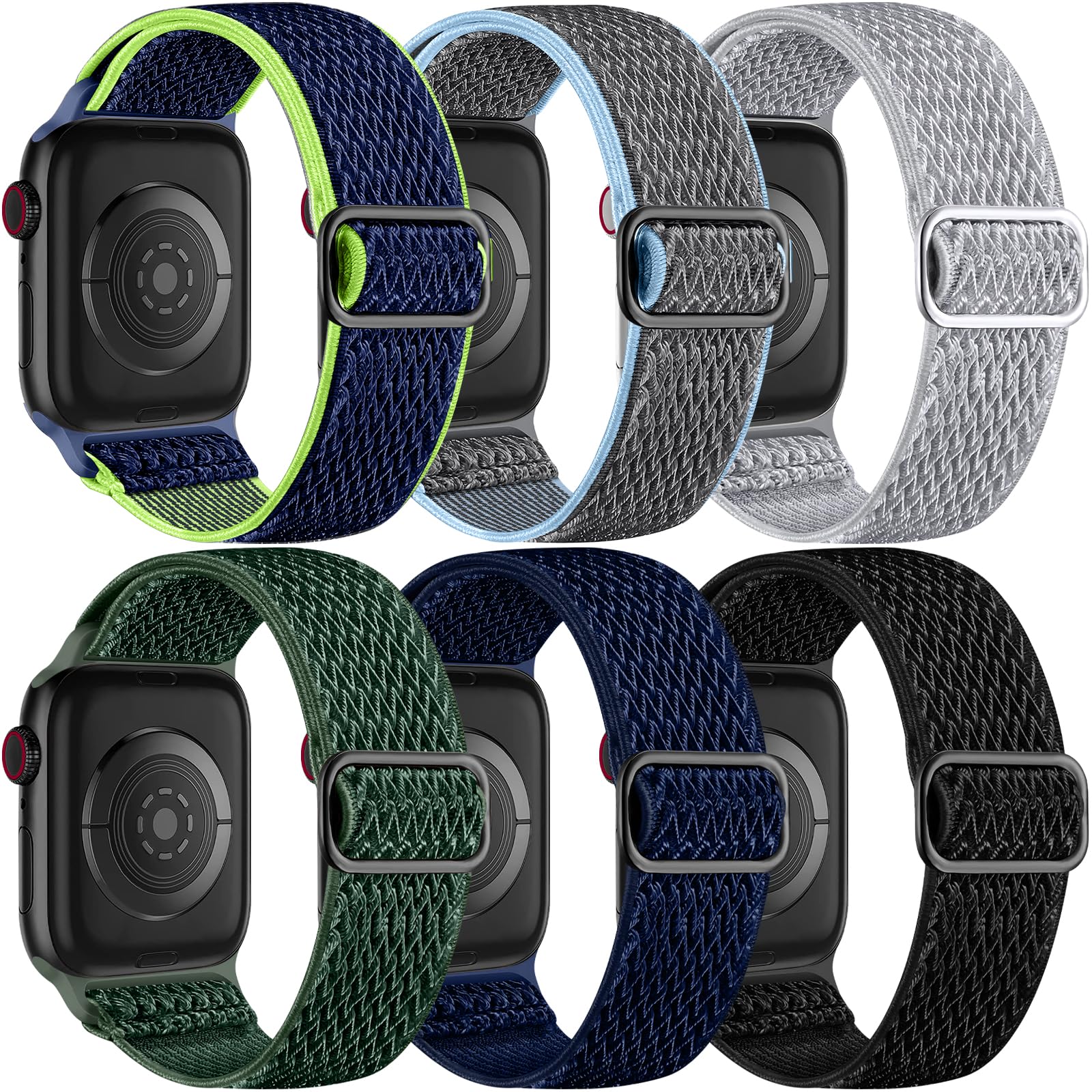 Lerobo 6 Pack Braided Bands Compatible with Apple Watch 44mm 45mm 42mm 49mm 46mm 41mm 40mm 38mm Women Men Stretchy Nylon Solo Loop Sport Strap for