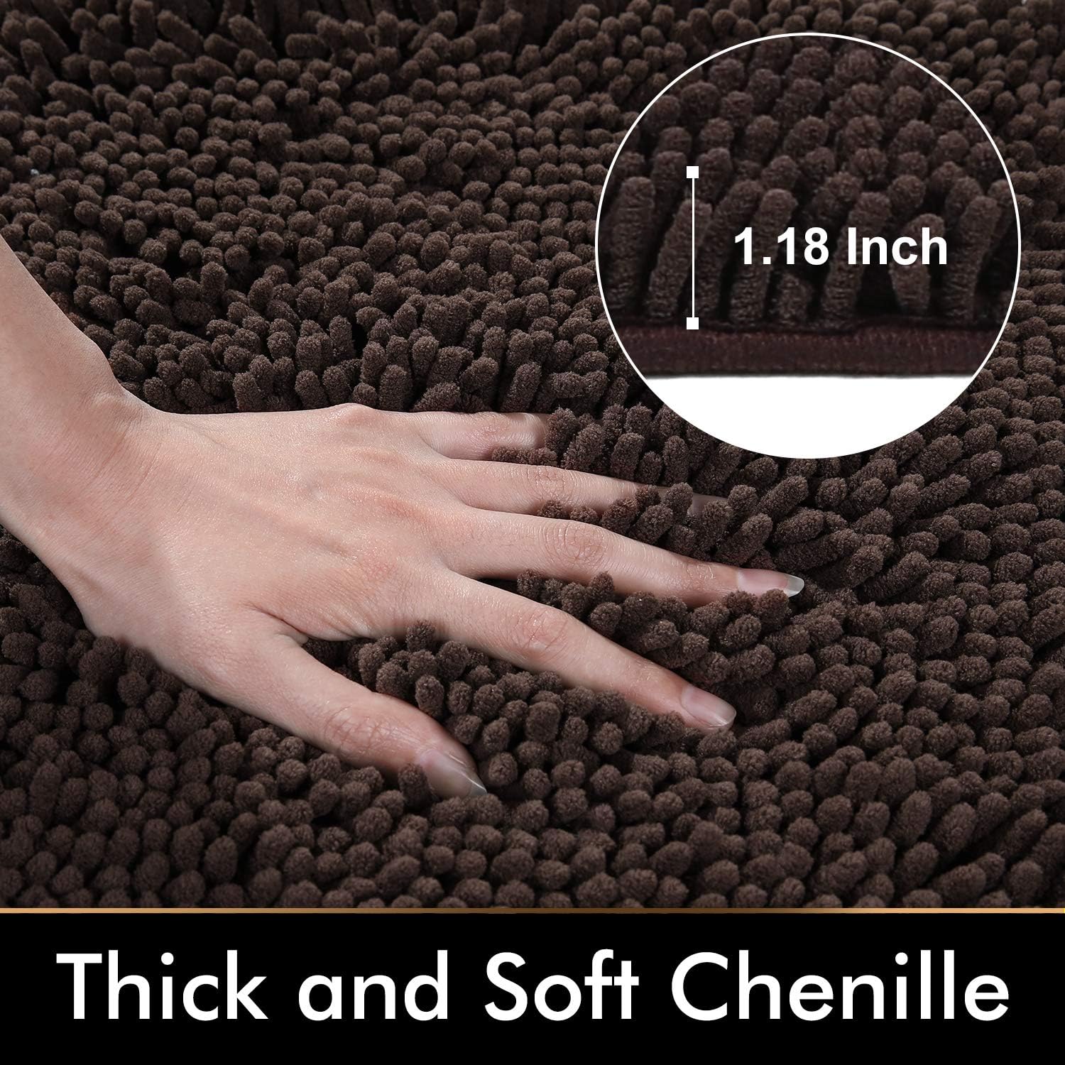 Colorxy Luxury Chenille Bathroom Rugs - Solid Shaggy Washable Bath Mat Non Slip Bathroom Runner Mats, Ultra Soft Plush Bathmat for Bathtub Shower with Water Absorbent Carpet Rug, 17''x47'', Brown : Home & Kitchen