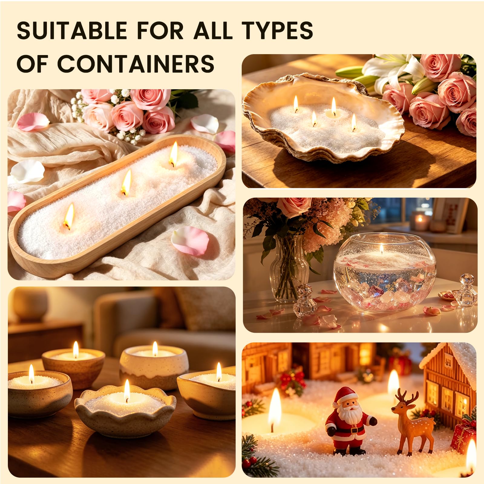 Sabbia per Candele con Stoppini, Kit Candele Fai da Te con 450g Perle di Cera per Candele, 30 Stoppini e Calice, Cera di Soia per Candele, Fino a 100 ore di durata