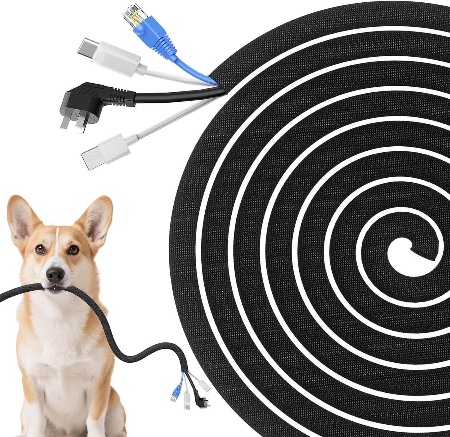 Cord Protectors from Pets No Chew, Ultra Durable Wire Protector Cord Covers for Pets, Flexible Cable Sleeve Cord Management for TV/Computer/Electric Wires/Phone Charging Cables (3/8"-50Feet)