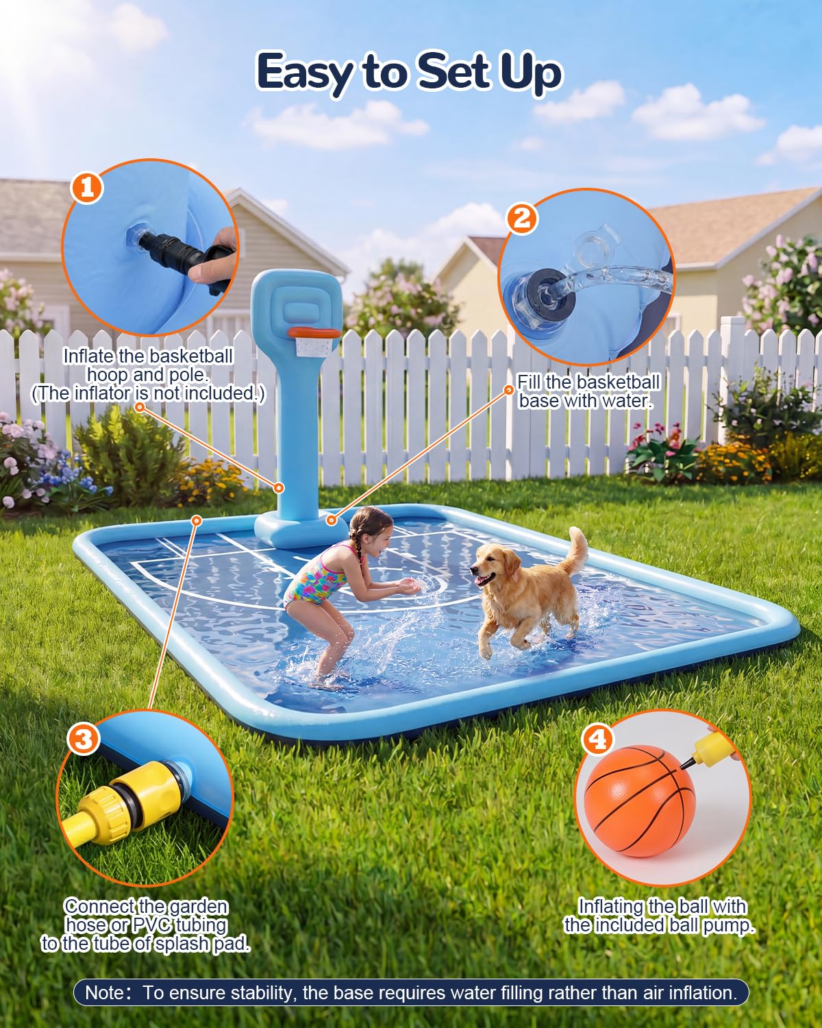 Splash Pad per bambini e cani, grande cuscinetto per irrigatore con canestro da basket, tappetino antiscivolo ispessito, giocattolo d'acqua per bambini e famiglie