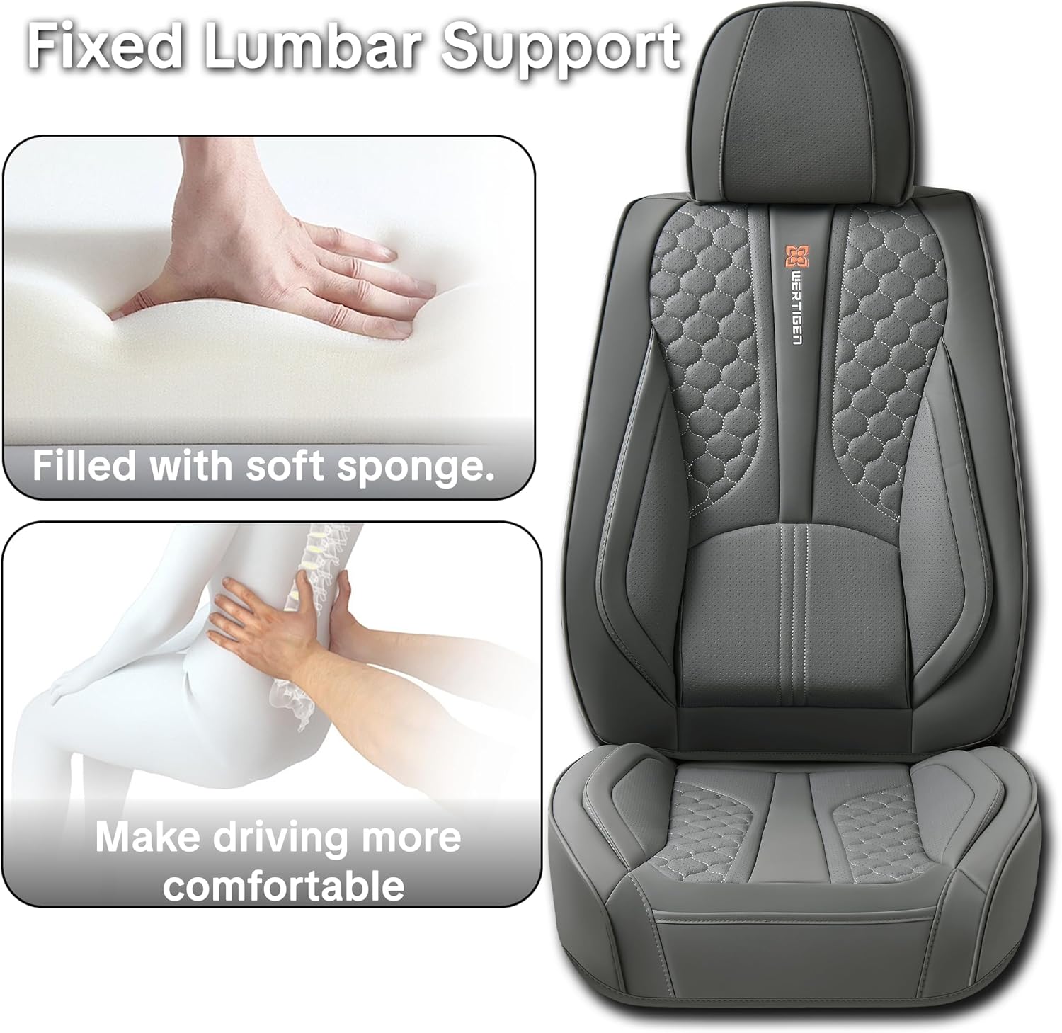 for Hyundai Kona 2018-2024 Car Seat Covers, Gray Car Seat Covers, PU Leather, Full Set of 5 Seats, with Lumbar Support, Anti-Slip, Beautify Interior, Beautify the Interior of Old Cars
