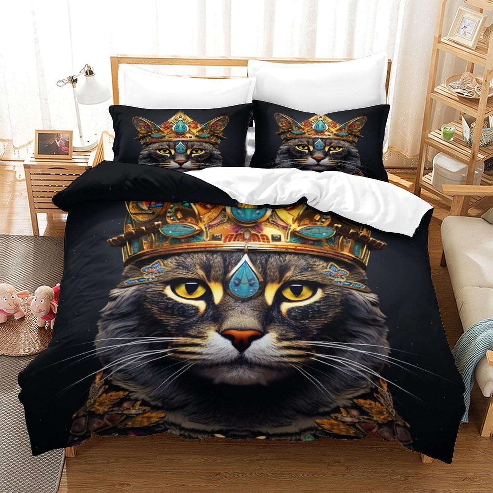 P1S9U7W5Y Royal Cat 3D Printed Modern 3pcs Microfiber Duvet Cover Set Cat Bedding Double