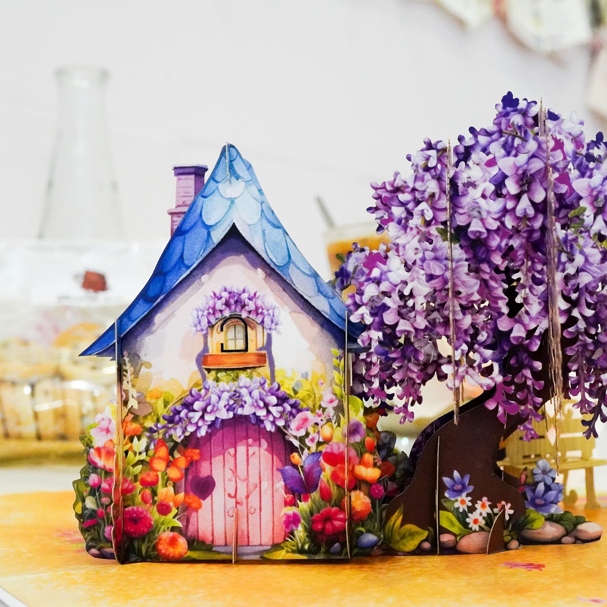 CUTE POPUP - Tarjeta emergente 3D para pareja romántica con diseño de glicina floreciente, para cumpleaños, San Valentín, boda, aniversario, regalo hecho a mano para novia, esposa o pareja