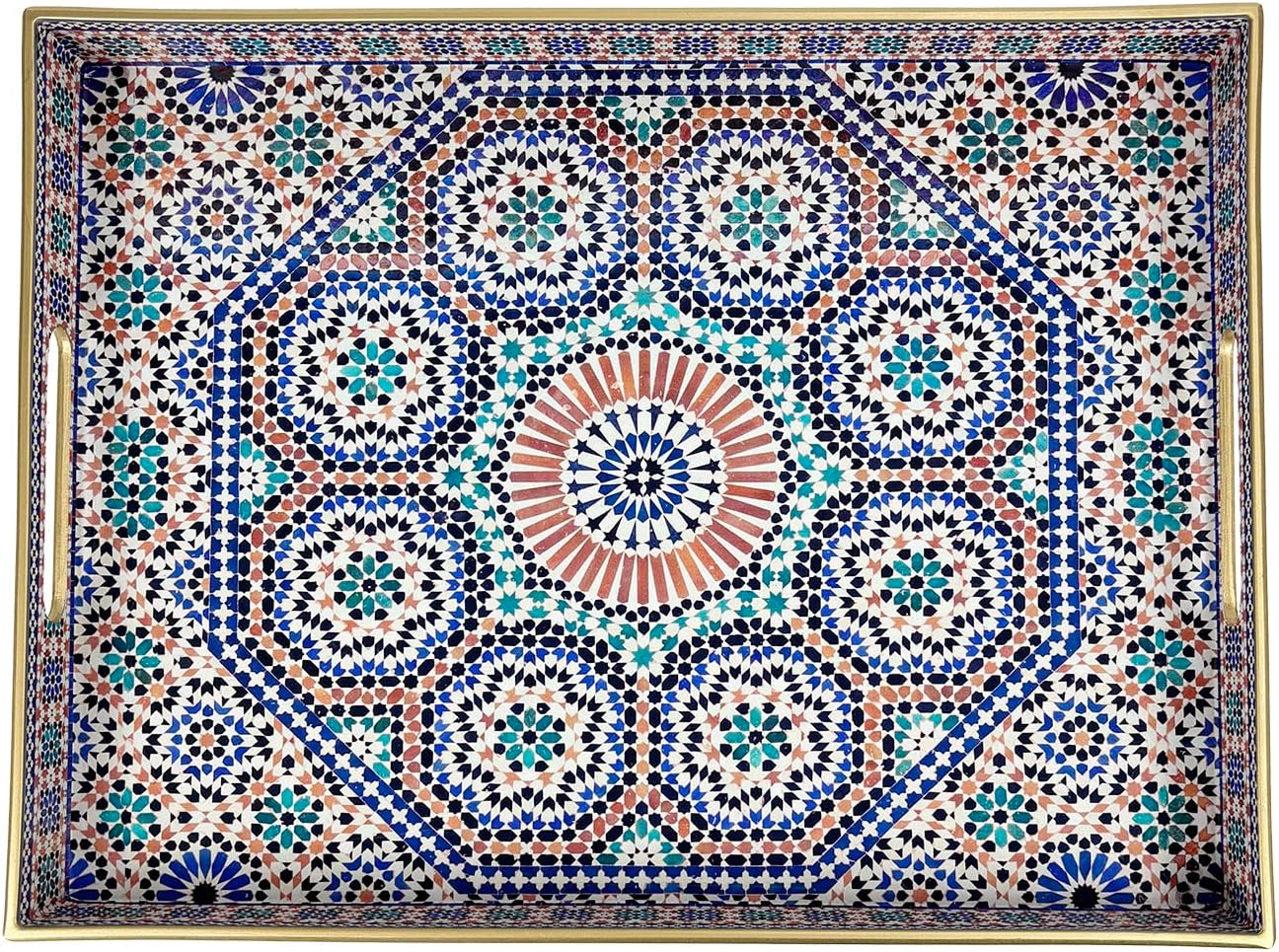 Plastic Coffee Trays,Serving Tray,Bohemian Blue Tray,15.7" L x 11.8" W x 1.57" H,Lightweight and Non-Slip with Handles,Perfect for Restaurants,Cafés,and Home Use(Rectangle Bohemian Blue) - Image 7