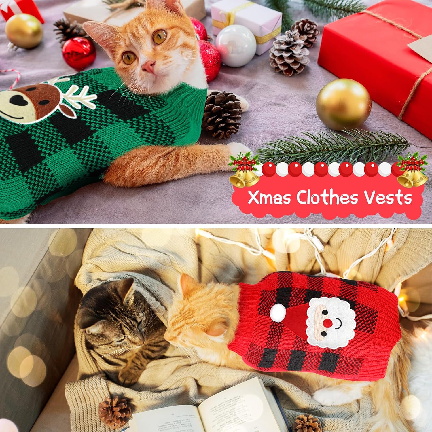 Sanwuta 3 Pack Dog Christmas Sweater, Santa Reindeer Snowman Knitted Sweaters for Dogs, Christmas Holiday Xmas Winter Party Outfit Costume Photo Props Accessories Pet Shops Groomer(Medium)