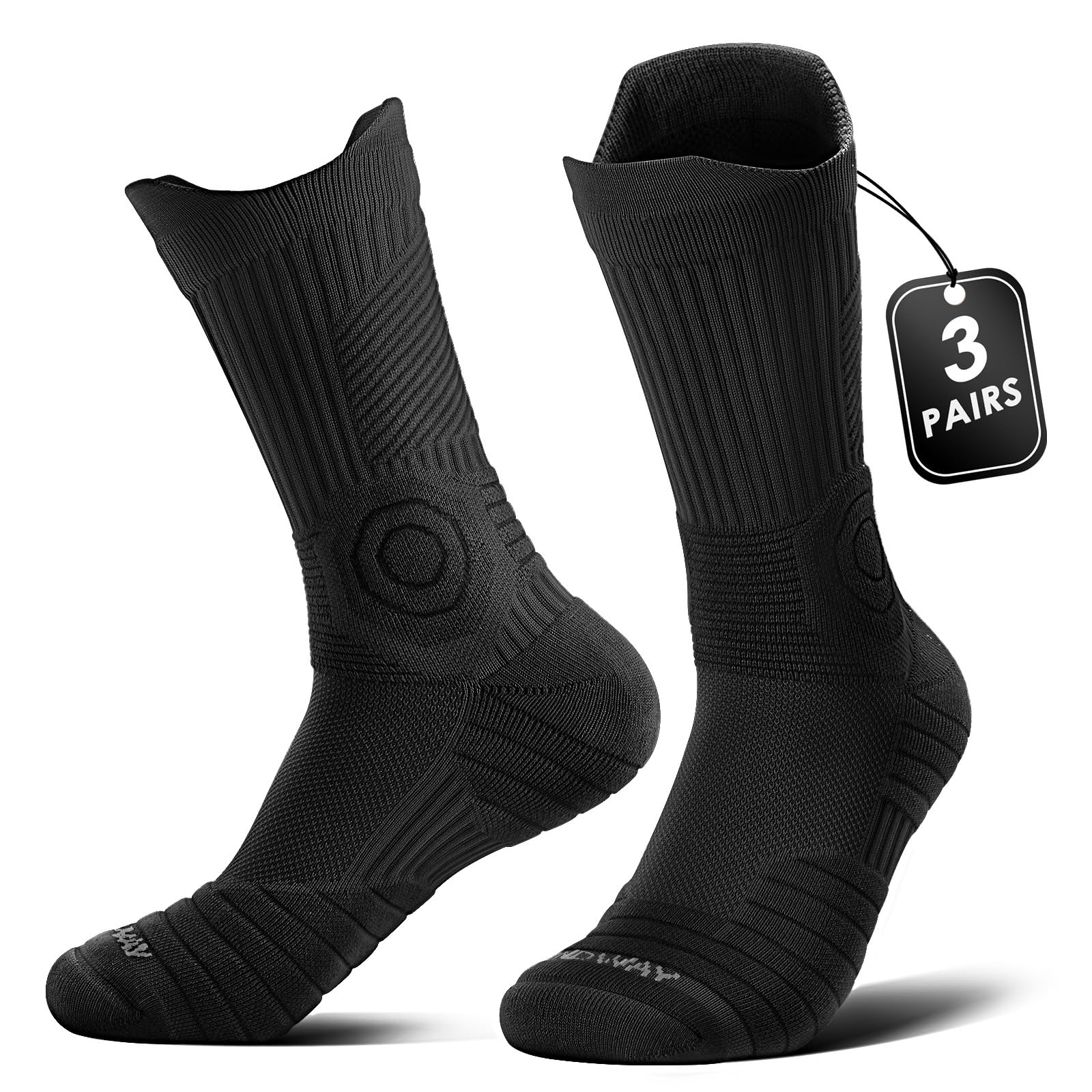 Findway 3 Paar Kompressions Laufsocken Herren Damen Moisture Wicking Anti-Blasen-socken Sportsocken mit TAB-Design für Basketball Wandern Laufe