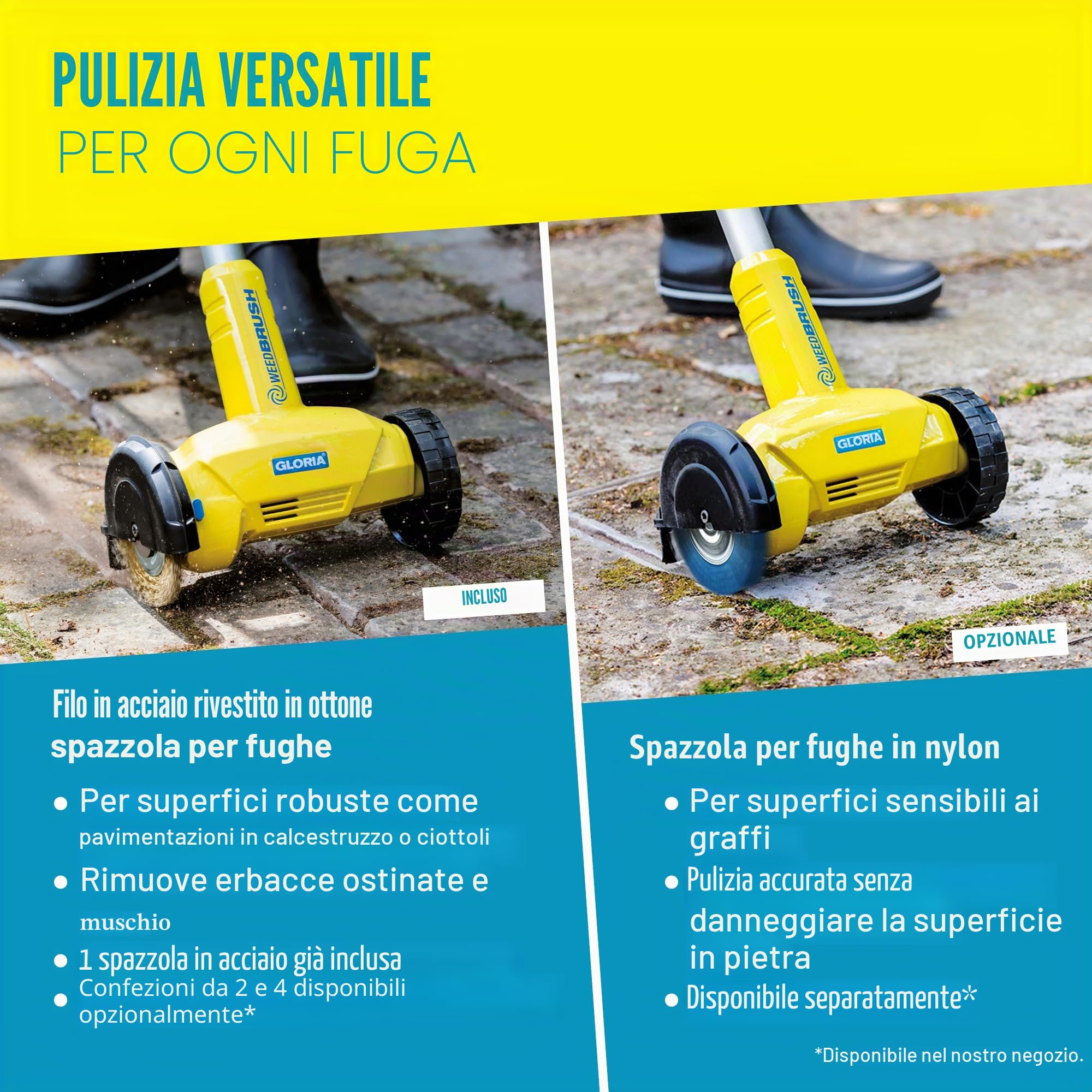 GLORIA Spazzola Elettrica per Fughe WeedBrush a cavo | Estirpatore Erbacce e Pulisci Fughe per Pavimenti Esterni, Terrazzi e Vialetti | Contro Erba e Muschio | Inclusa Spazzola in Filo d'Acciaio