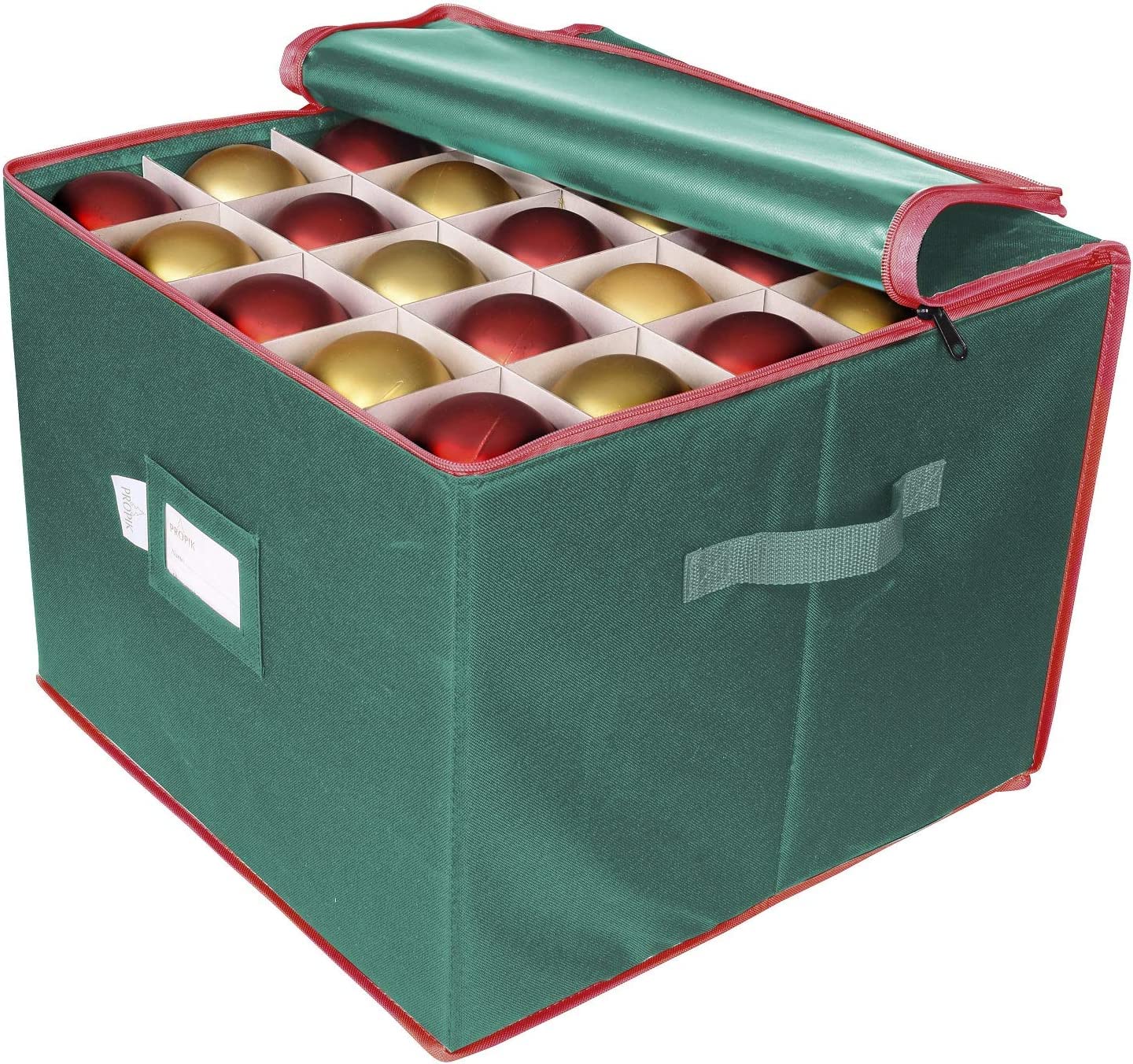 Zusammenklappbarer Aufbewahrungswürfel aus Stoff, Organizer-Behälter mit Deckel, faltbare Aufbewahrungsbox for Weihnachtskugeln, for bis zu 75 Christbaumkugeln, Weihnachtsschmuck, 1 Stück(Green)