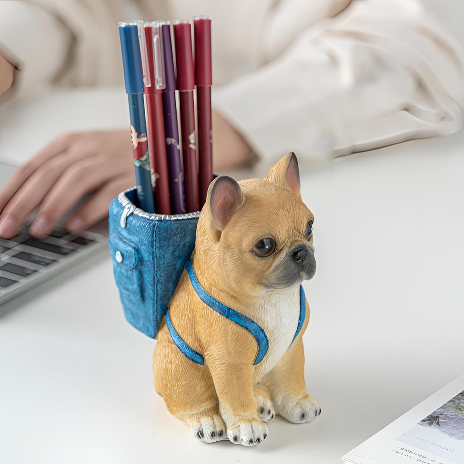 Cute Dog Pen Holder & Desk Organizer,Handmade Non-Toxic Resin Storage Compartment for Office, School & Home | Adorable Gift for Dog Lovers Who Love Functional Pet Decor (French Bulldog)