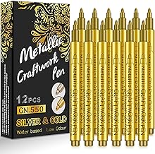 RiyaNed or Marquage acrylique stylo,marqueur pierre tombale Imperméable, séchage rapide, convient pour le bois, le métal, le verre, le tissu, la pierre, (12 pcs）