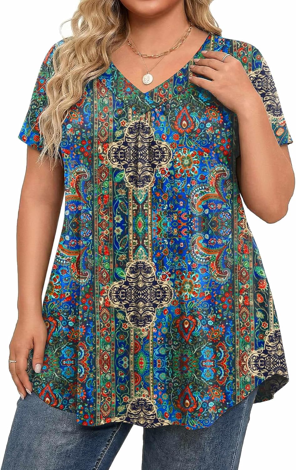 IN'VOLAND Womens Plus Size Tops Short Sleeve Summer V Neck Shirts Flowy Dressy Casual Tunic Blouses 1X-5X