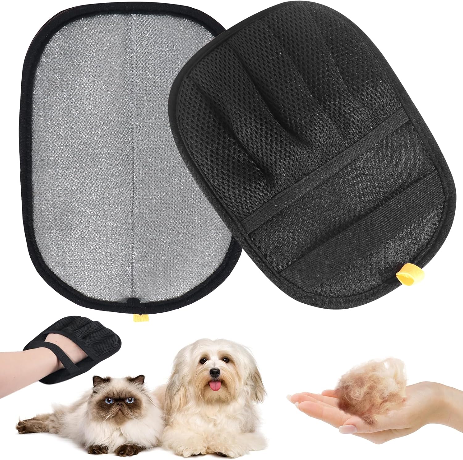 QWYXZZ 2-Pack Electrostatic Pet Hair Remover Gloves - Reusable Grooming Mitts for Dogs Cats Furniture Cars