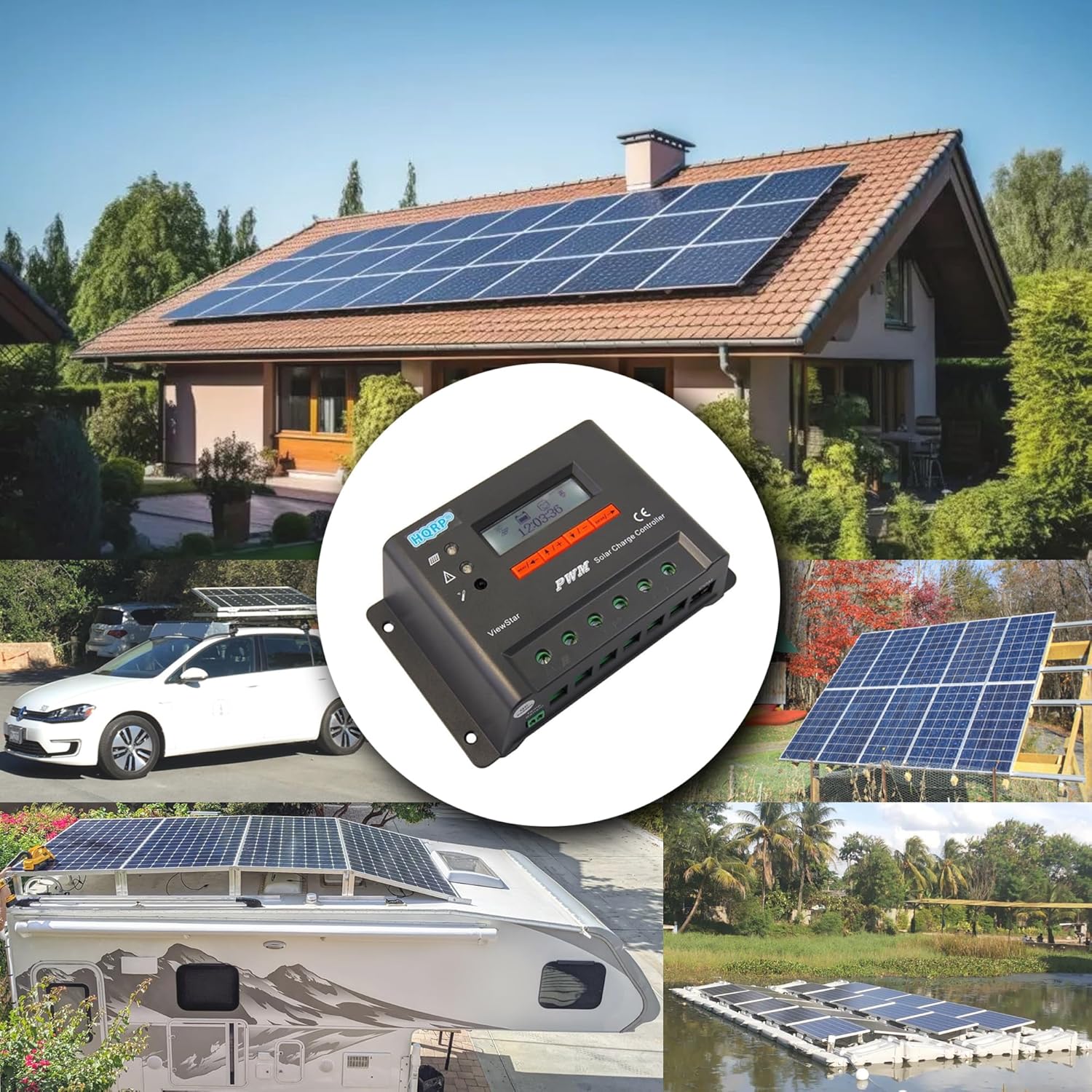 HQRP 12V / 24V 20 Amp Solar Power Charge Controller / Regulator 20A Compatible with Solar Home System 300W / 600W with LCD Screen and HMI