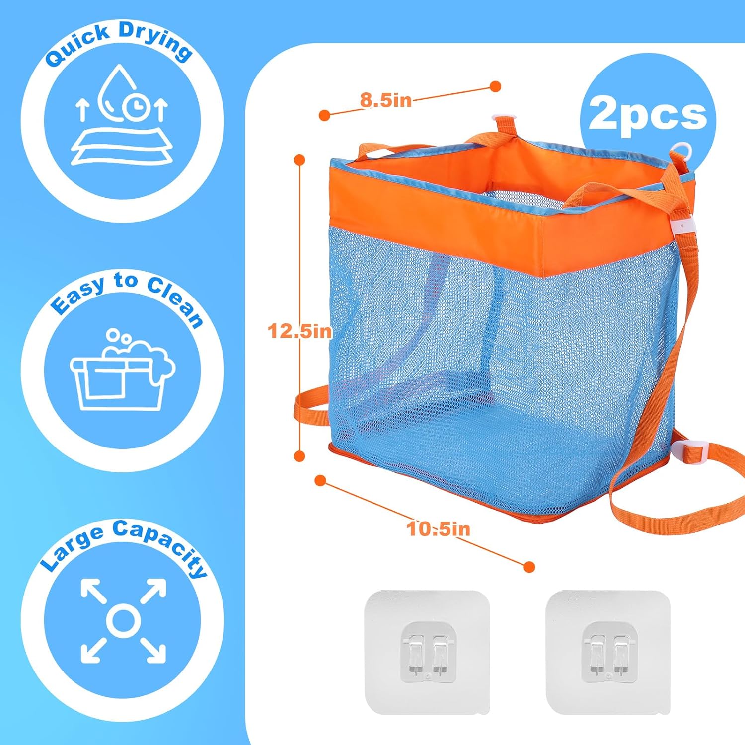 Vodolo 2PCS 3-in-1 Bath Toy Storage Bag,Large Capacity Mesh Bath Toy Net Holder for Bathtub Shower Bathroom Pool Outdoor,Kids Bath Decor Accessories Tub Toy Organizer Basket