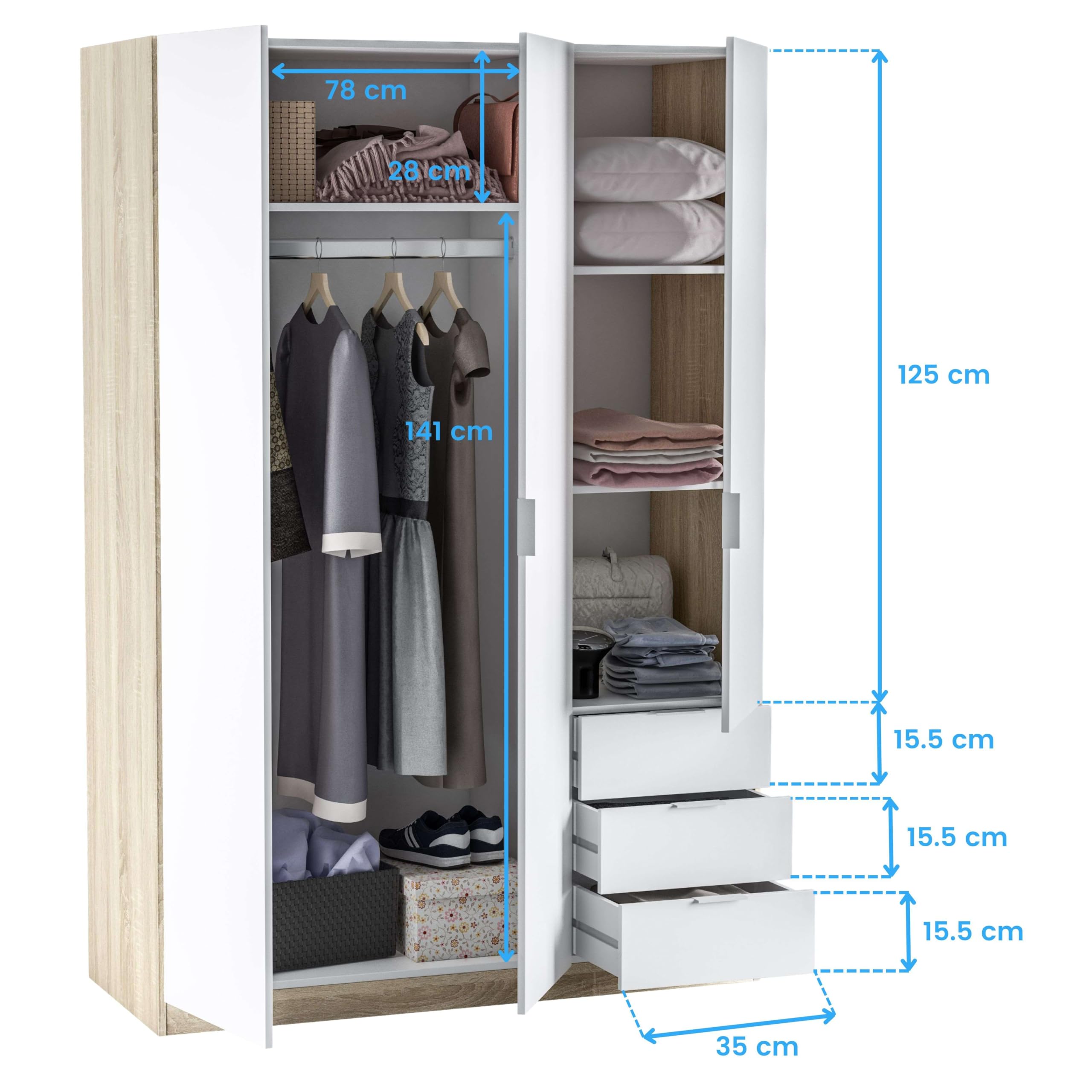 Miroytengo Pack Muebles Dormitorio Juveniles Color Blanco Artik y Roble Canadian (Cabezal+mesita, Mesa+estantería y Armario)
