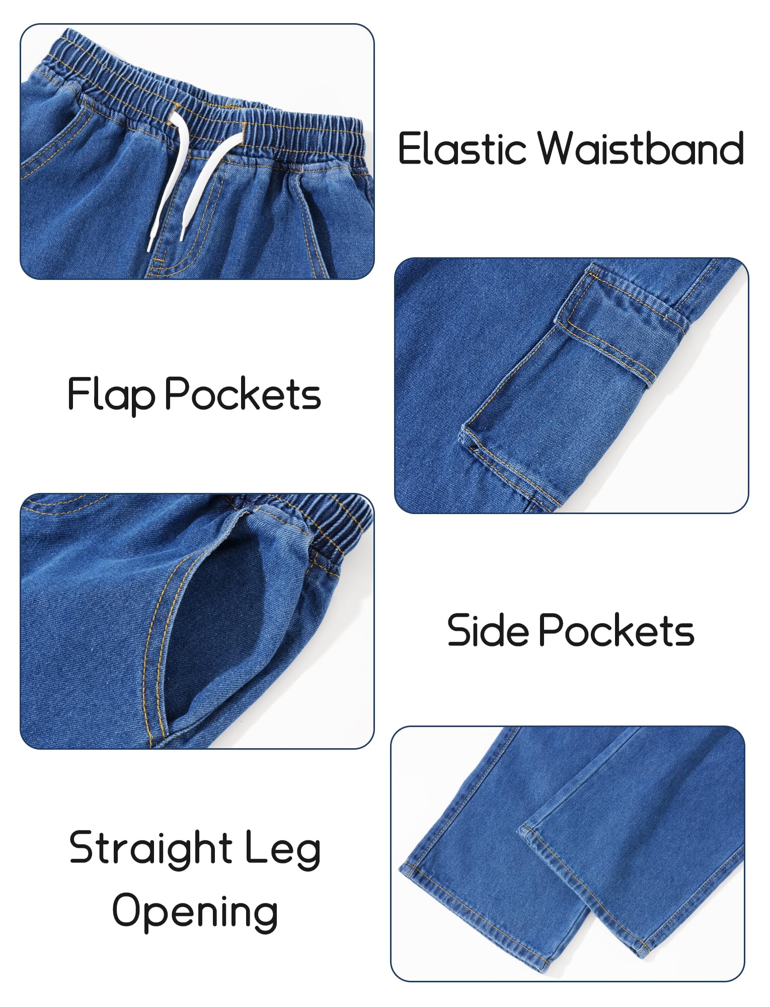 SEAUR Jeans Baggy Niños Pantalones Cargo de Denim con Cintura Elástica Hip Hop Y2K Streetwear