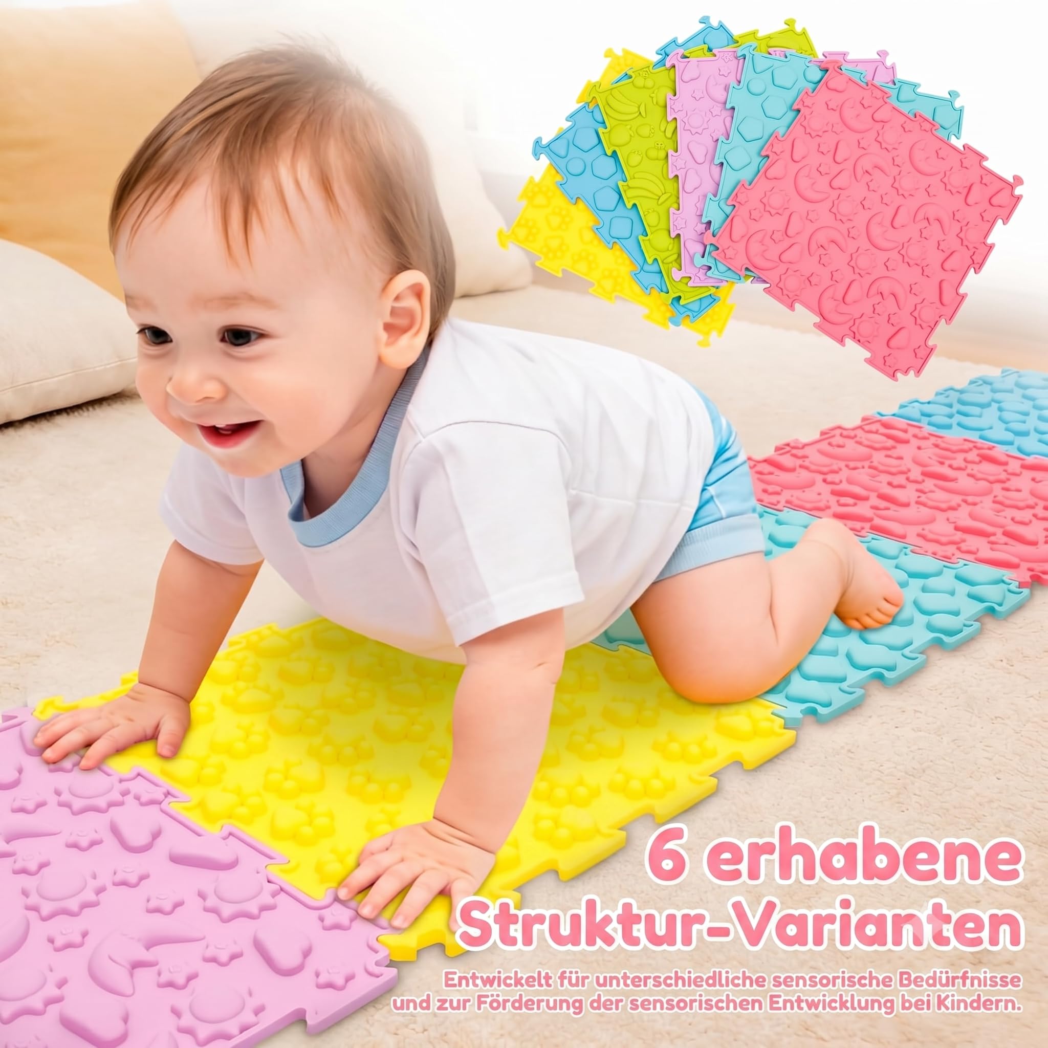 Sensorisches Massage-Puzzle für Kinder, 6-teilig, sensorische Matte, orthopädische Massagematte, Puzzle-Matte für Babys, für Berührungswahrnehmung, Fußprävention (6 Stücke)