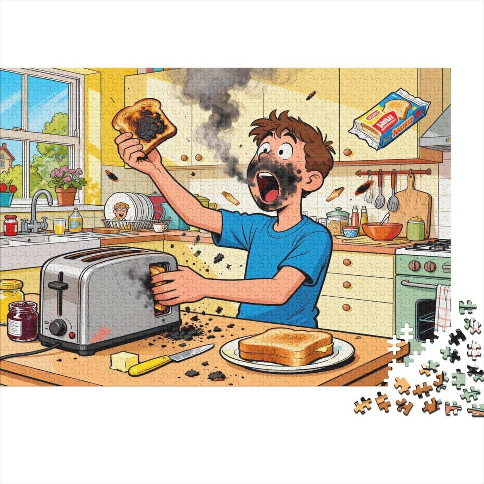 Making Toast And Burning It Wooden Jigsaw Puzzle Waterproof 1000 Piece Puzzles for Adults Challenging And Brainteasing Educational Games — image 1