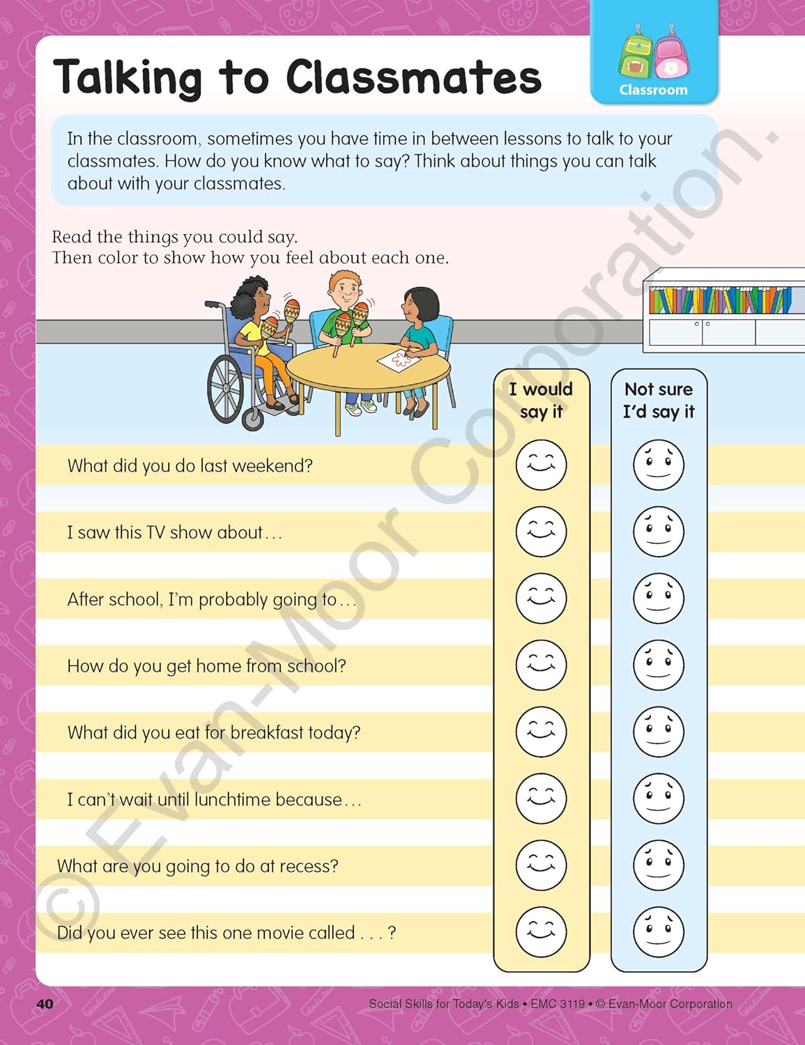 Evan-Moor Social Skills Activities for Today’s Kids, Workbook, Ages 8-9, Making Friends, Going to School, Online Safety, Following Rules, Coping Skills, Making Decisions, Healthy Choices, Bullying