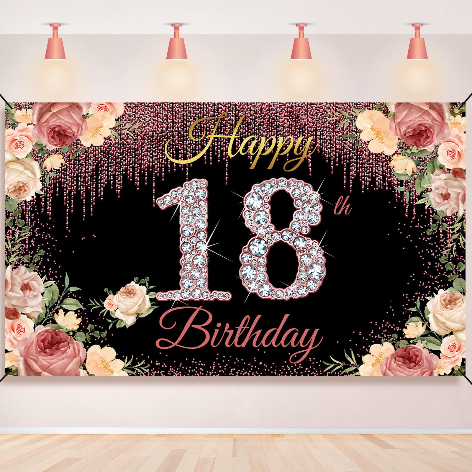 18th Birthday Decorations for Girls, Happy 18th Birthday Banner Backdrop, Floral 18 Year Old Birthday Party Yard Sign Photo Booth Props Decorations Supplies for Women, Fabric, Vicycaty