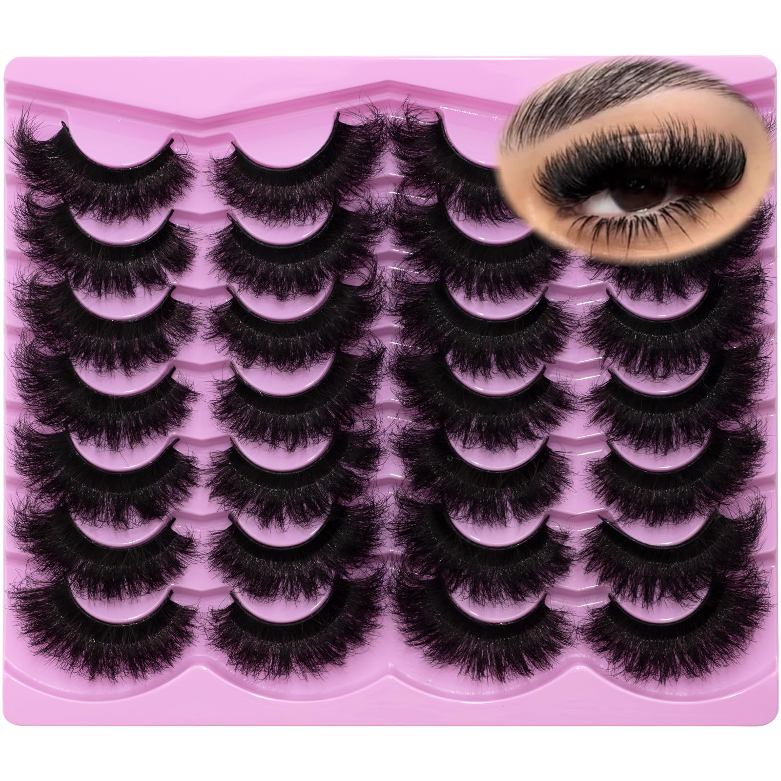 MEHALUSH Mink Lashes Fluffy 20mm Volume False Eyelashes 8D Cat Eye Strip Lashes D Curl 14 Pairs Dramatic