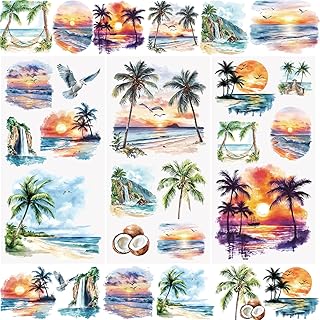 WANDIC 3 Sheets Beach Rub on Transfer Stickers Seaside Decals Sunset Stickers Waterproof Decals for for DIY,15 * 30CM