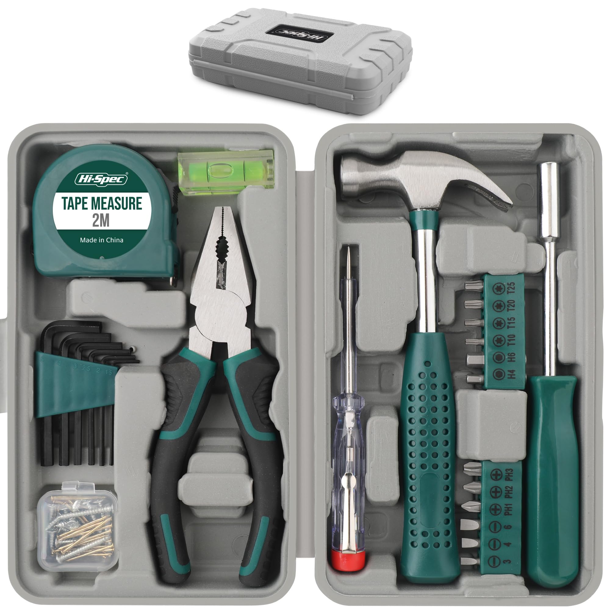Hi-Spec Small Tool Kit Compact Set for Home and Office DIY 25-Piece Green Mini Tool Box for Basic