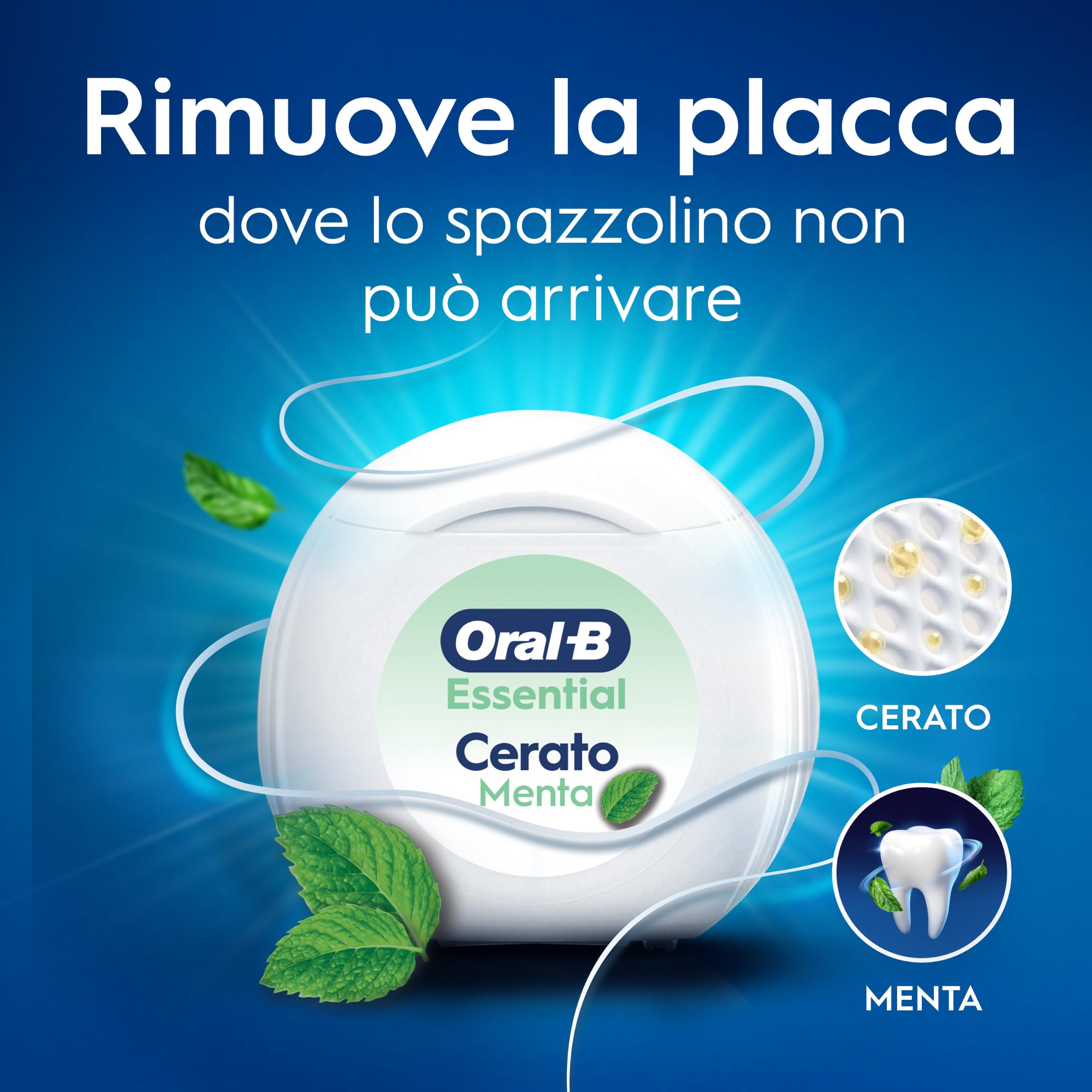 Oral-B Filo Interdentale Cerato, Essential Floss, Menta 12x50m | Filo Interdentale Essential Floss - Rimuove la placca - Cerato - Sapore Menta 50m