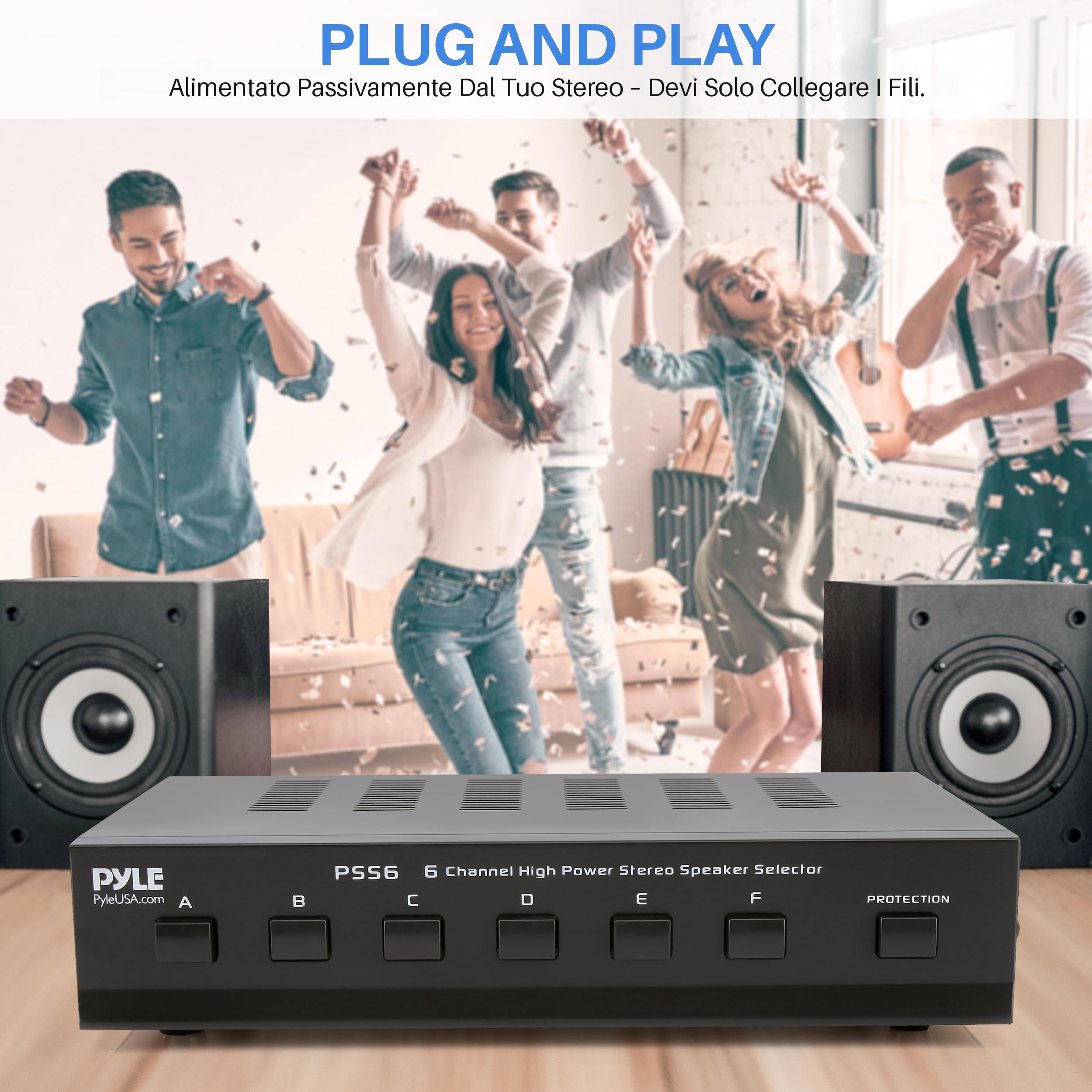 Pyle Amplificatore Audio Stereo Selettore Altoparlanti 6 Zone Interruttore Multi-Canale