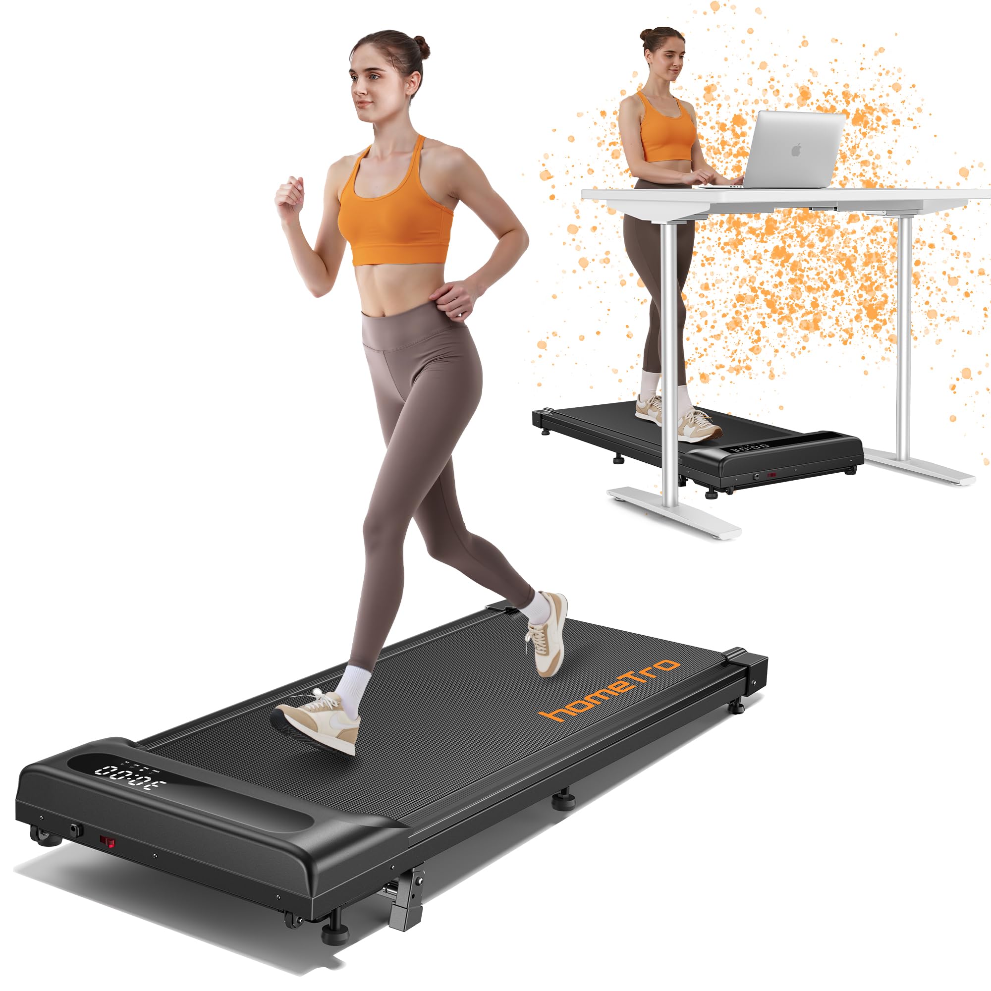 Walking Pad mit Steigung 9% – Kompaktes Laufband 1-8 km/h für Büro und Zuhause, Tragbar und leicht zu bewegen, APP-Steuerung & Fernbedienung (mit Pause), Montagefrei, Platzsparend, mit LED-Display