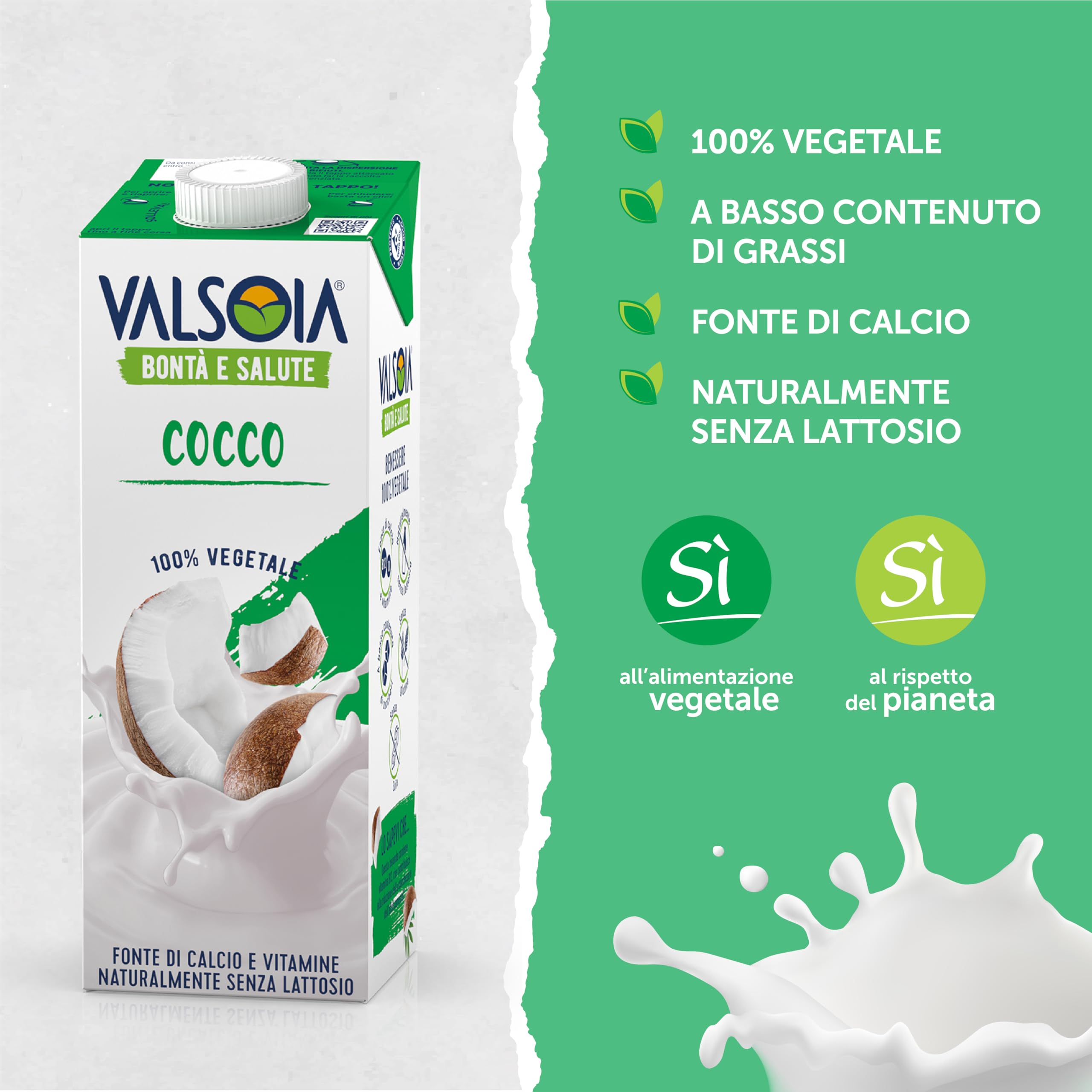 Valsoia - Bevanda Cocco Drink, Box da 10 Tetra Brik Asettico da 1000 ml, 100% Vegetale, Senza Lattosio, con Calcio e Vitamine, Ideale anche per Vegani, Vegetariani e Celiaci