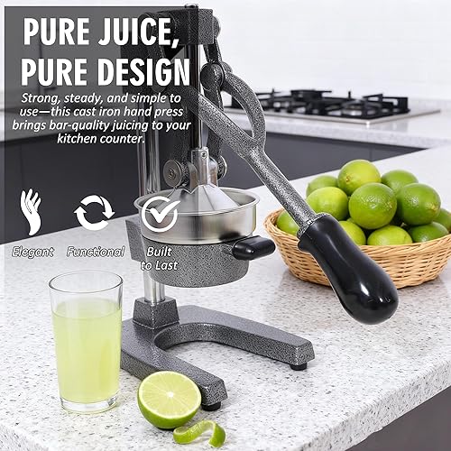 Miniatura 2 de Exprimidor de hierro fundido, prensa exprimidora manual de limón de alta resistencia con palanca de ahorro de trabajo, prensa comercial de jugo de