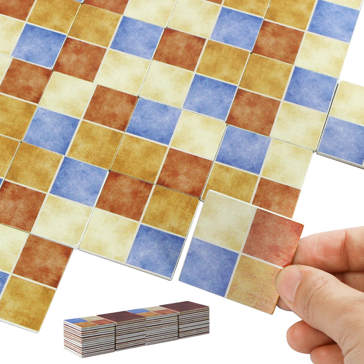 iLAND Miniature Dollhouse Accessories,60pcs Dollhouse Flooring on 1:12 Scale Color Patchwork Tiles (60pcs Mediterranean Style